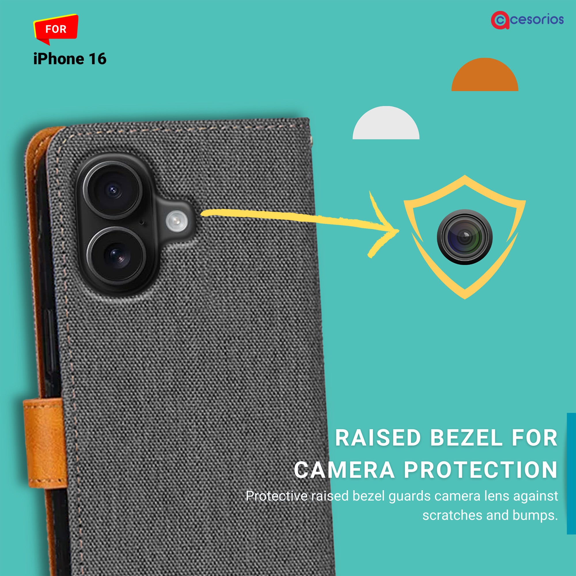 Accesorios iPhone 16 denim flip cover – Grey – Image 2 #color_grey
