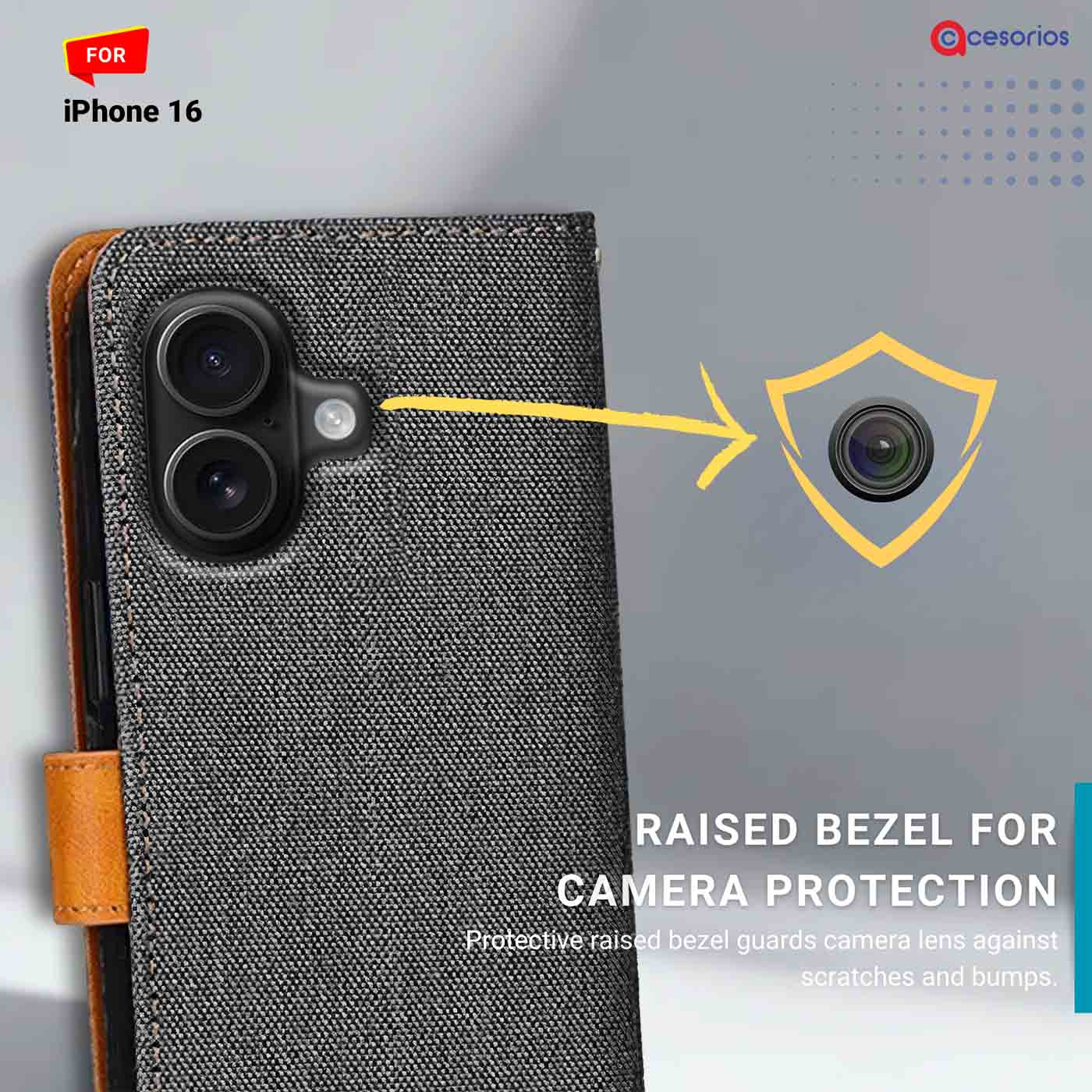 Denim & Leather back panel — iPhone 16 in Grey mobile case