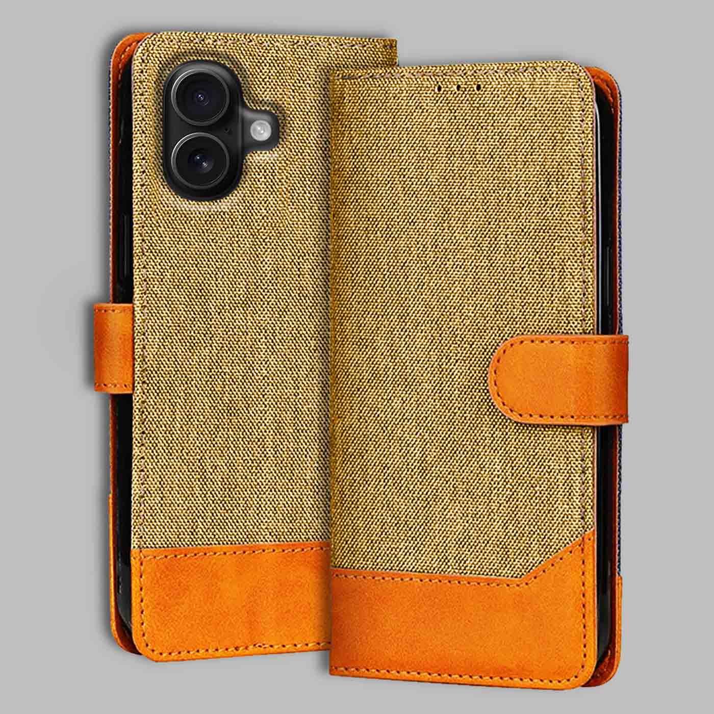 Accesorios iPhone 16 denim flip cover – Light Brown – Image 1 #color_light b