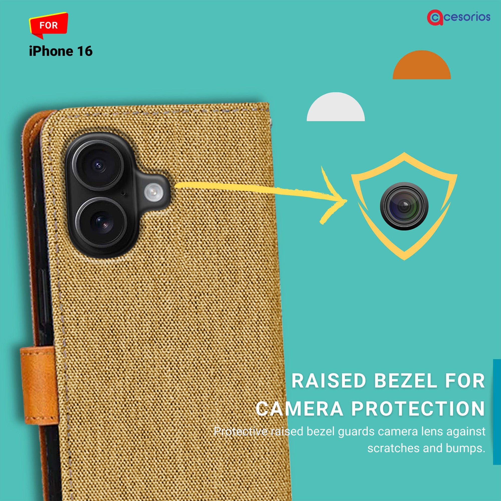 Accesorios iPhone 16 denim flip cover – Light Brown – Image 2 #color_light brown