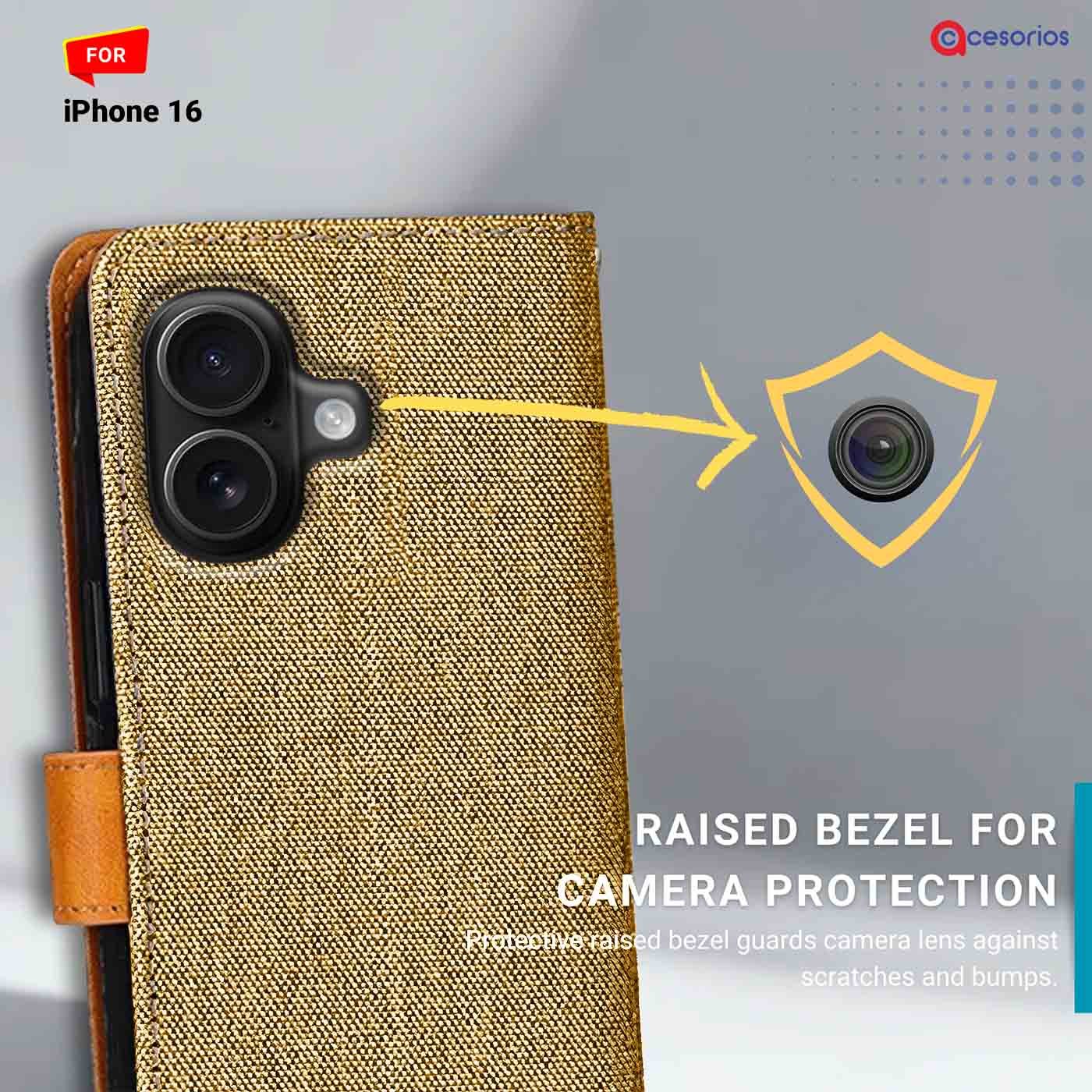 Accesorios iPhone 16 denim flip cover – Light Brown – Image 2 #color_light b