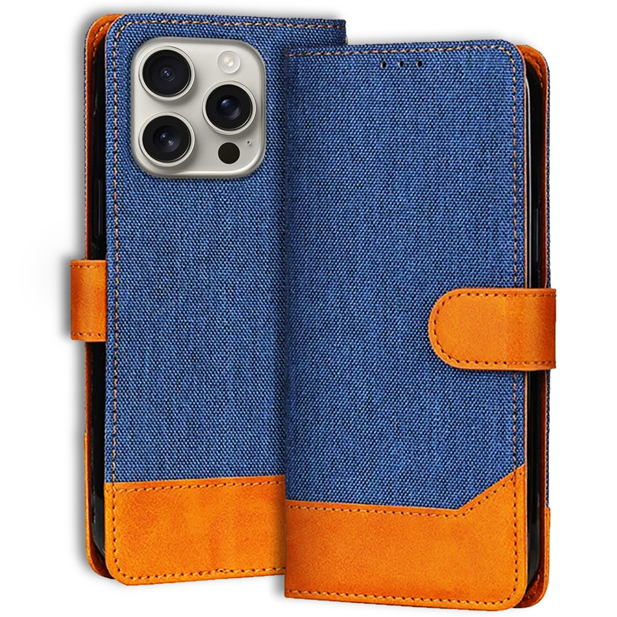 Accesorios iPhone 16 Pro denim flip cover – Blue – Image 1 #color_blue