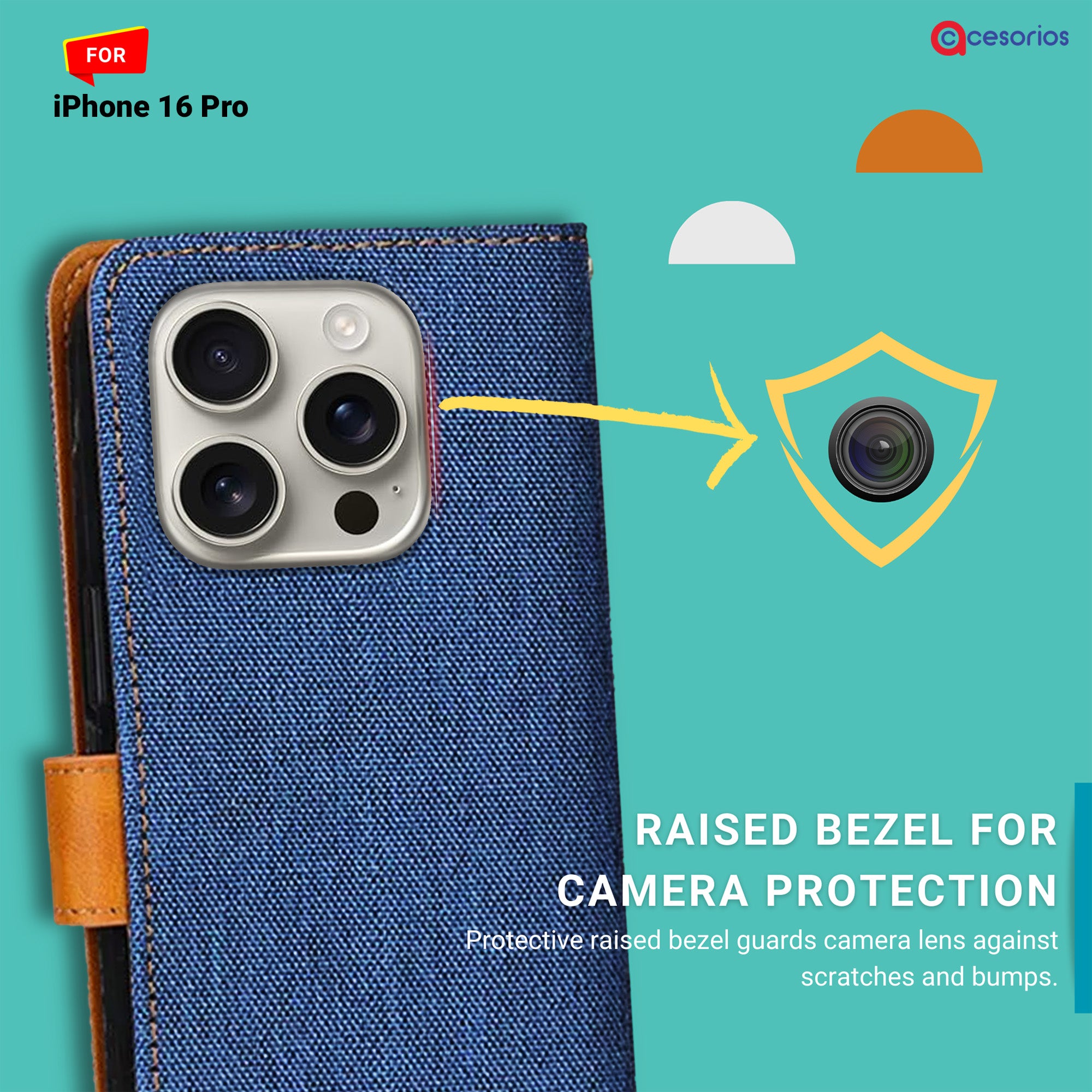 Accesorios iPhone 16 Pro denim flip cover – Blue – Image 2 #color_blue
