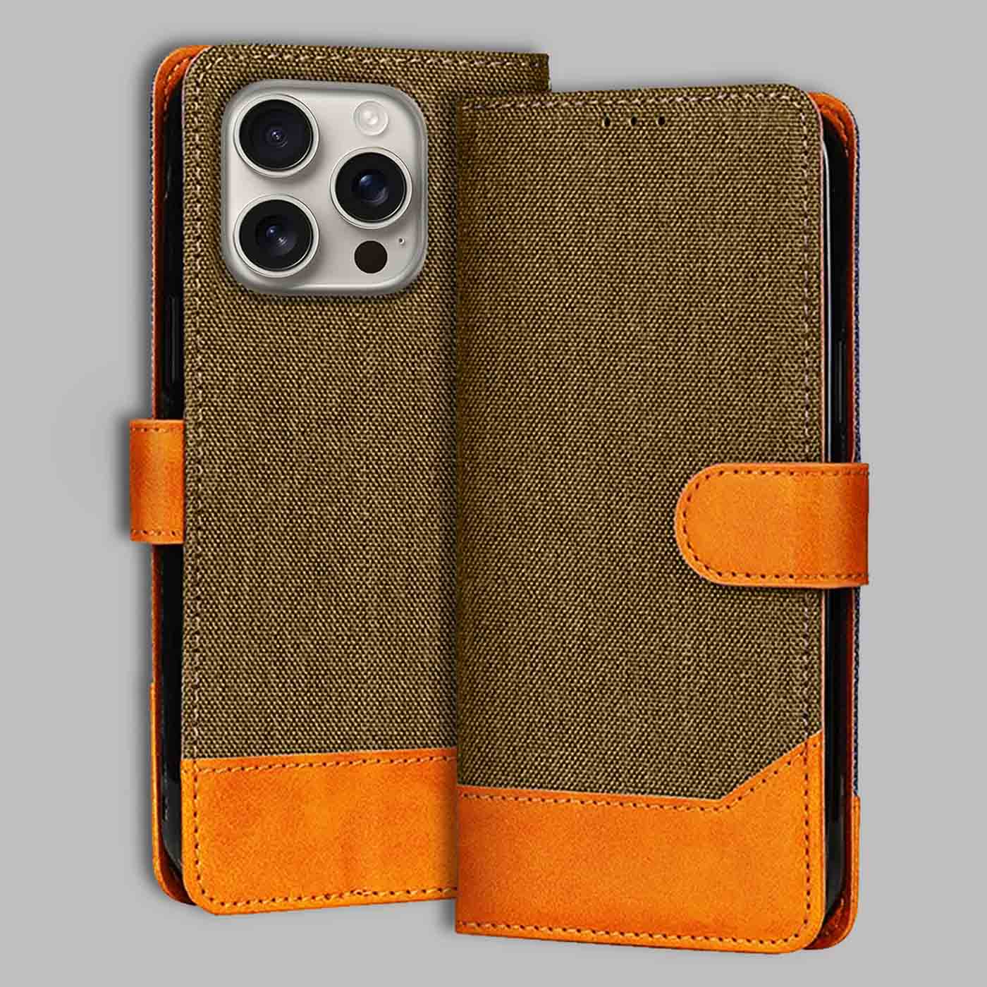 Accesorios iPhone 16 Pro denim flip cover – Dark Brown – Image 1 #color_dark b