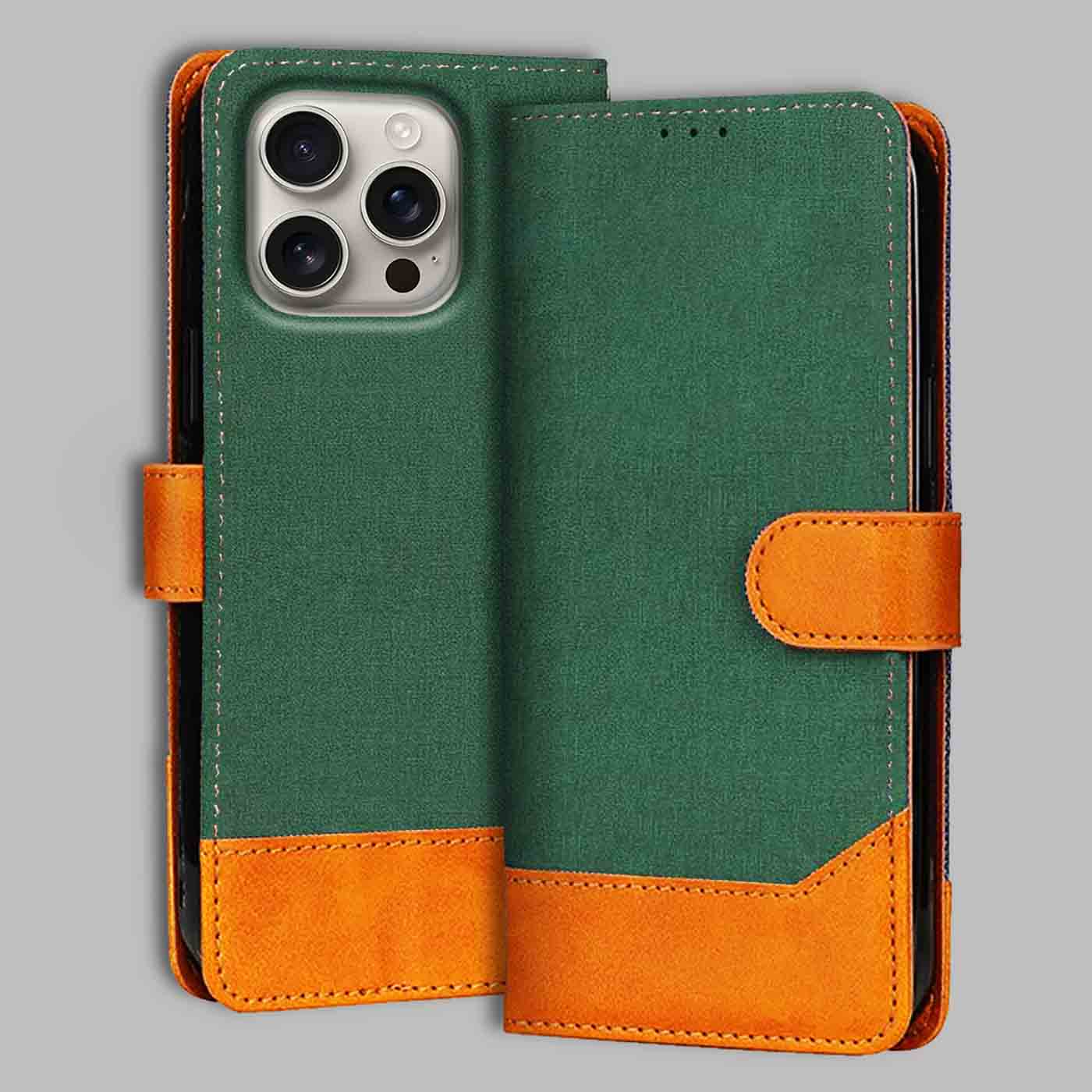 Accesorios iPhone 16 Pro denim flip cover – Green – Image 1 #color_g