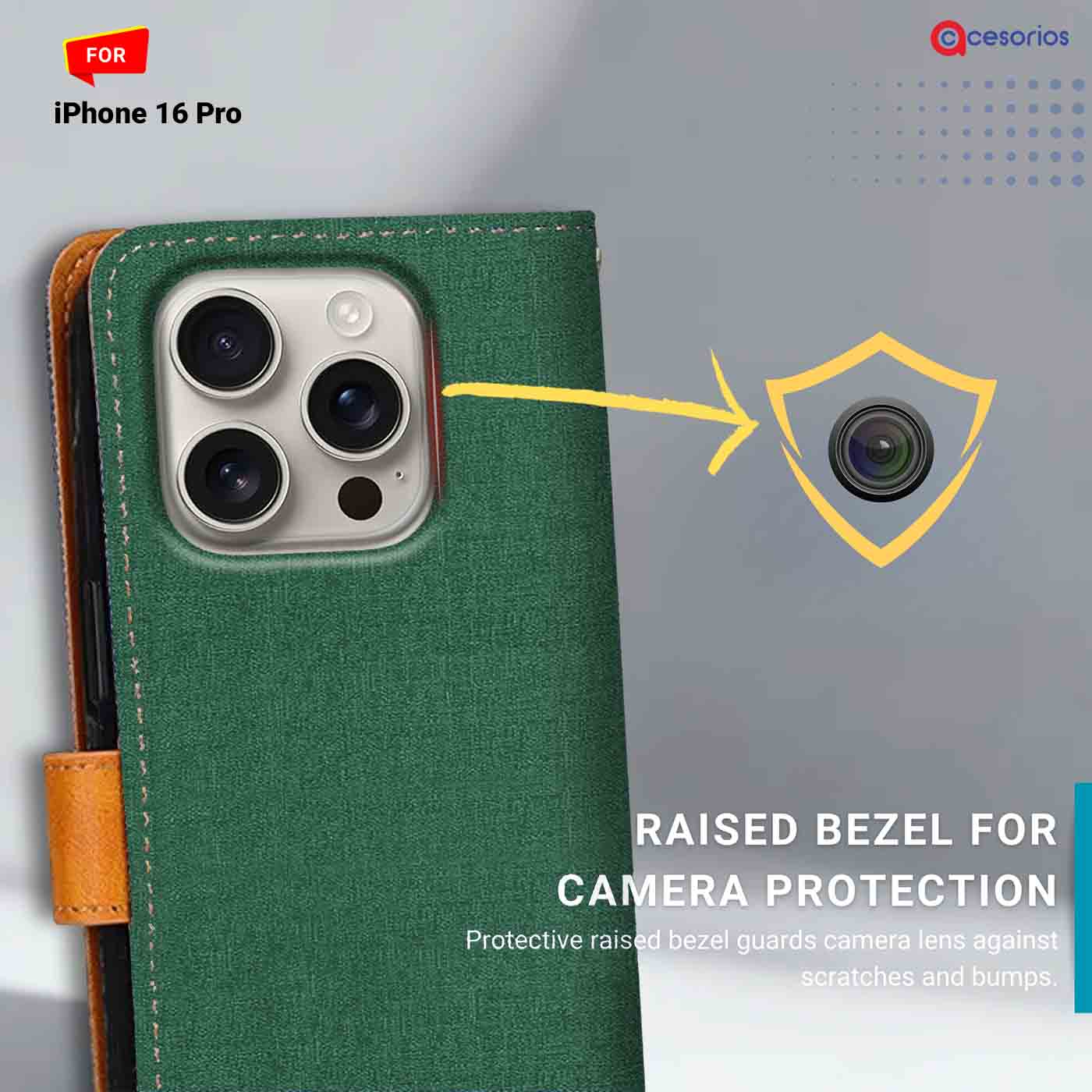 Accesorios iPhone 16 Pro denim flip cover – Green – Image 2 #color_g