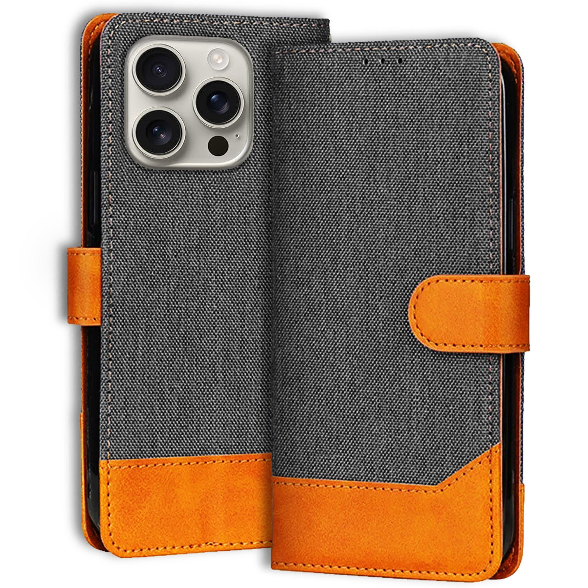Accesorios iPhone 16 Pro denim flip cover – Grey – Image 1 #color_grey
