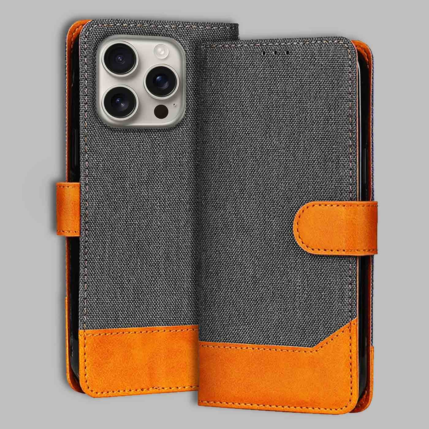 Accesorios iPhone 16 Pro denim flip cover – Grey – Image 1 #color_