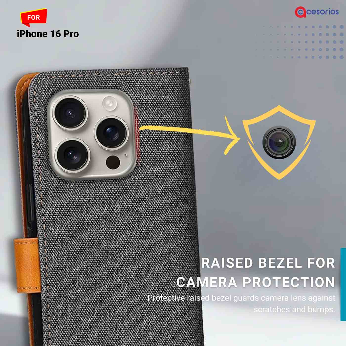 Accesorios iPhone 16 Pro denim flip cover – Grey – Image 2 #color_