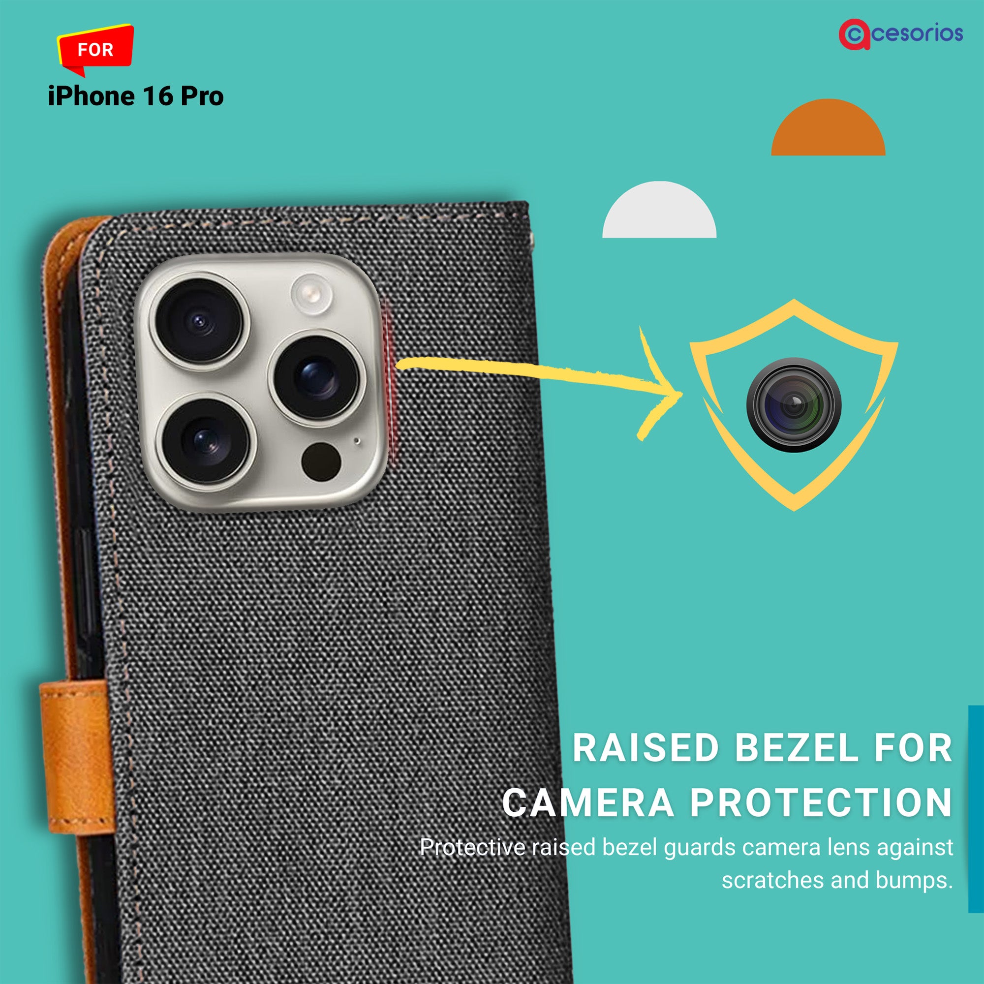 Accesorios iPhone 16 Pro denim flip cover – Grey – Image 2 #color_grey