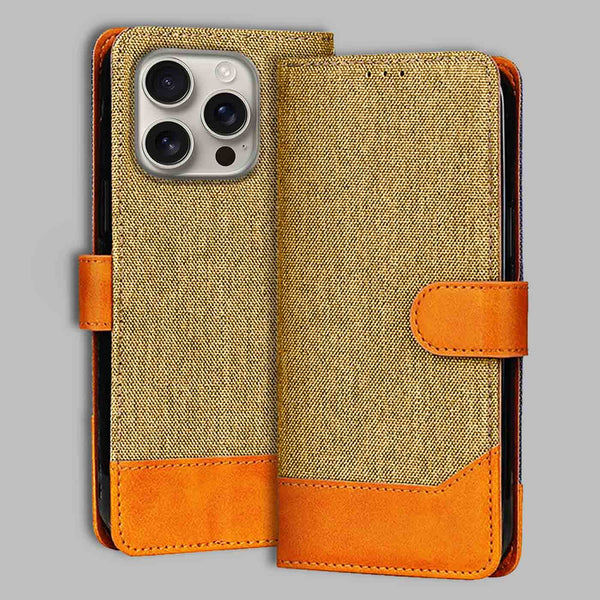 iPhone 16 Pro Flip Cover — Denim, Camel Beige after a year of daily use