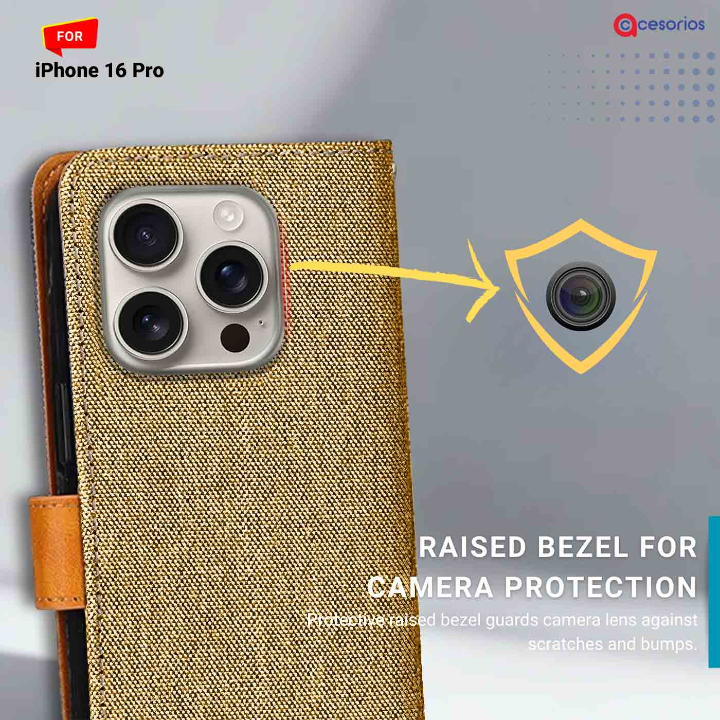 Accesorios iPhone 16 Pro denim flip cover – Light Brown – Image 2 #color_light b