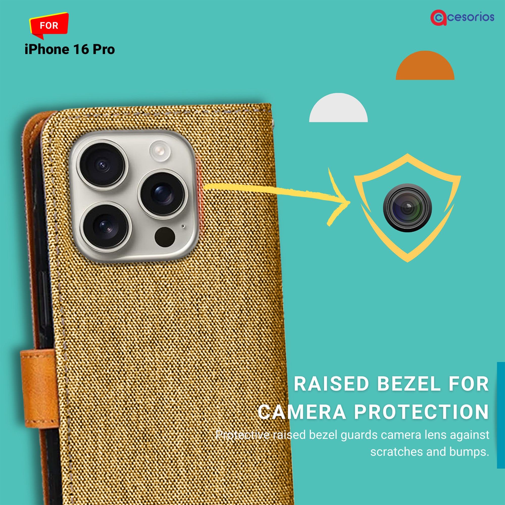 Accesorios iPhone 16 Pro denim flip cover – Light Brown – Image 2 #color_light brown