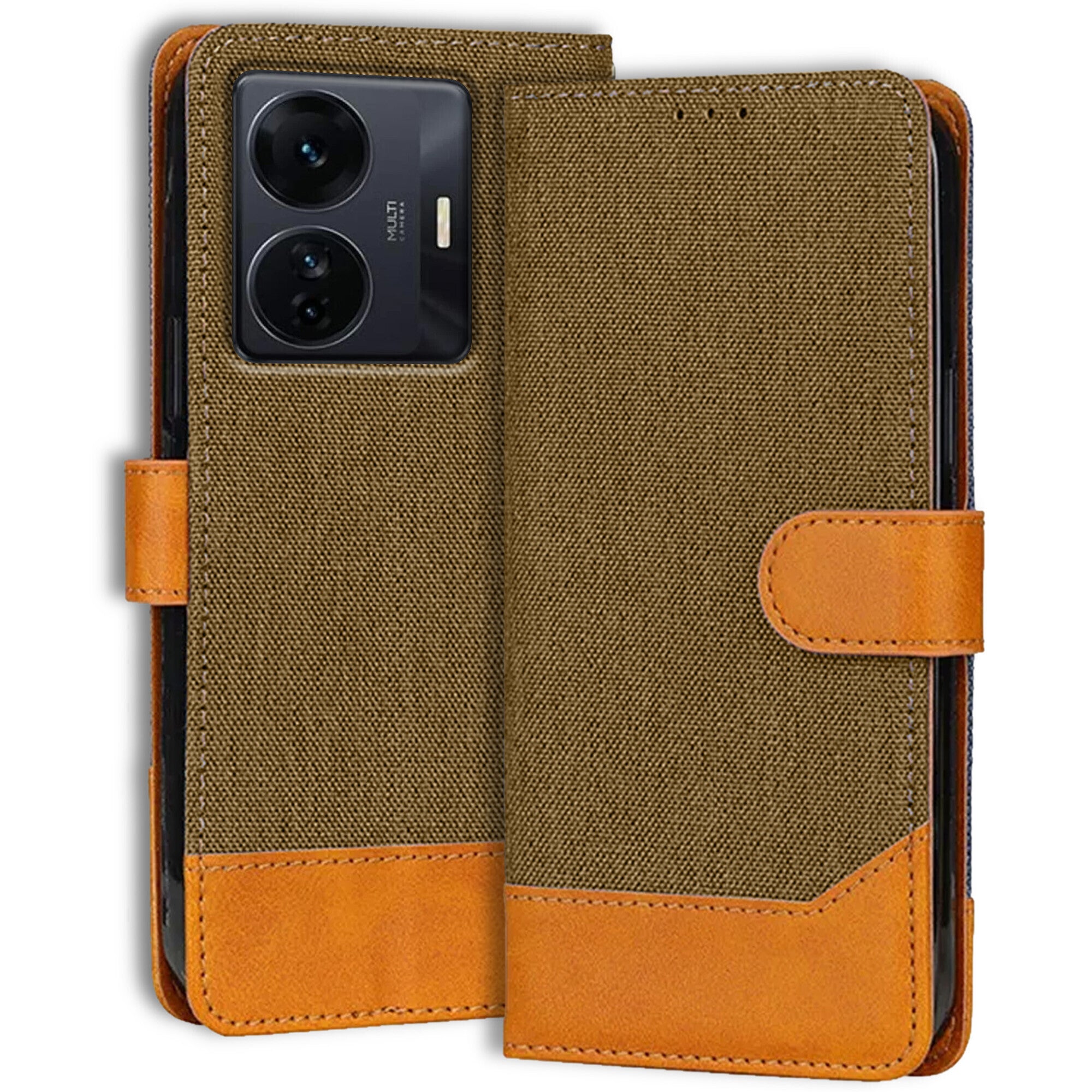 Accesorios Iqoo Z6 Pro denim flip cover – Dark Brown – Image 1 #color_dark brown