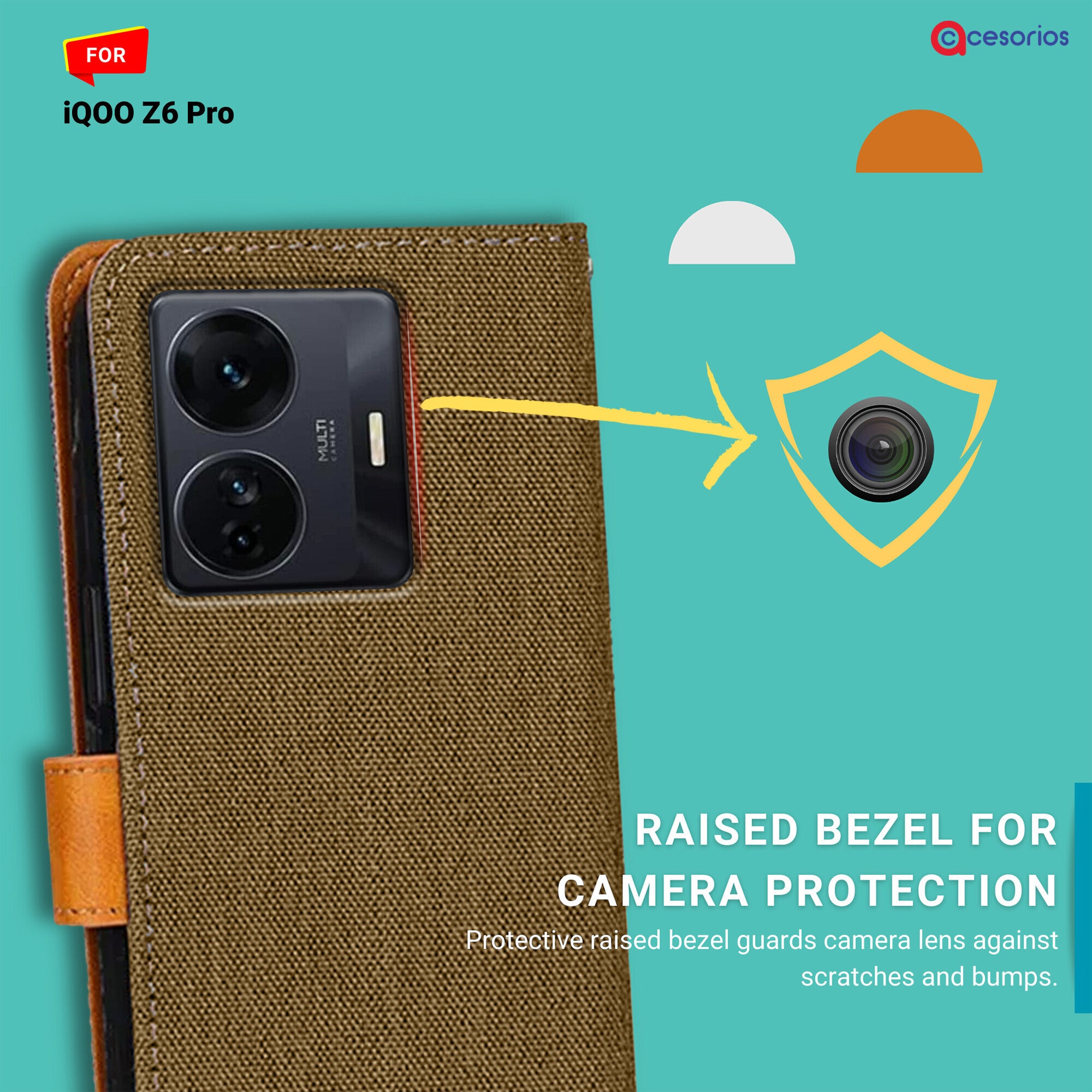 Accesorios Iqoo Z6 Pro denim flip cover – Dark Brown – Image 2 #color_dark brown