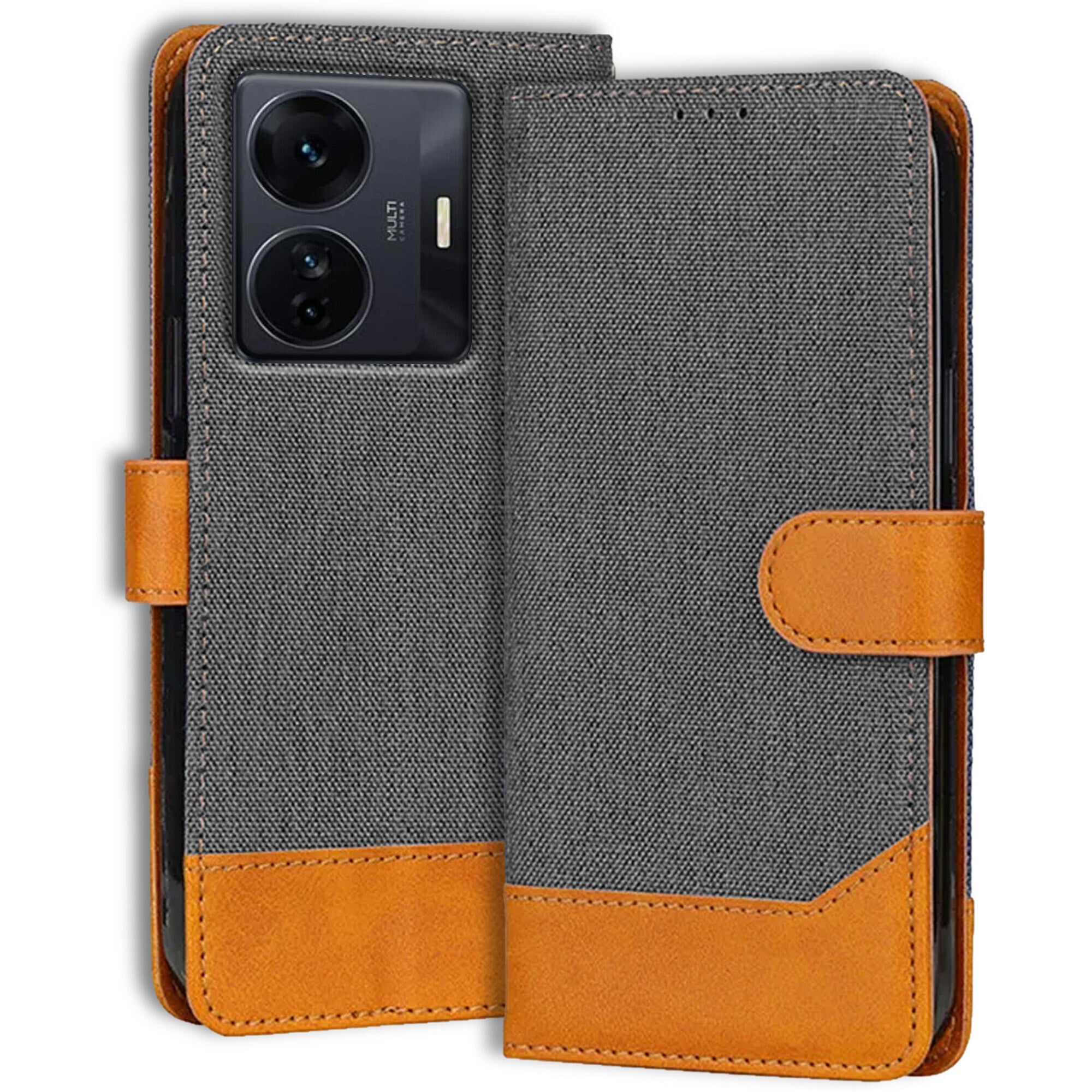 Accesorios Iqoo Z6 Pro denim flip cover – Grey – Image 1 #color_grey