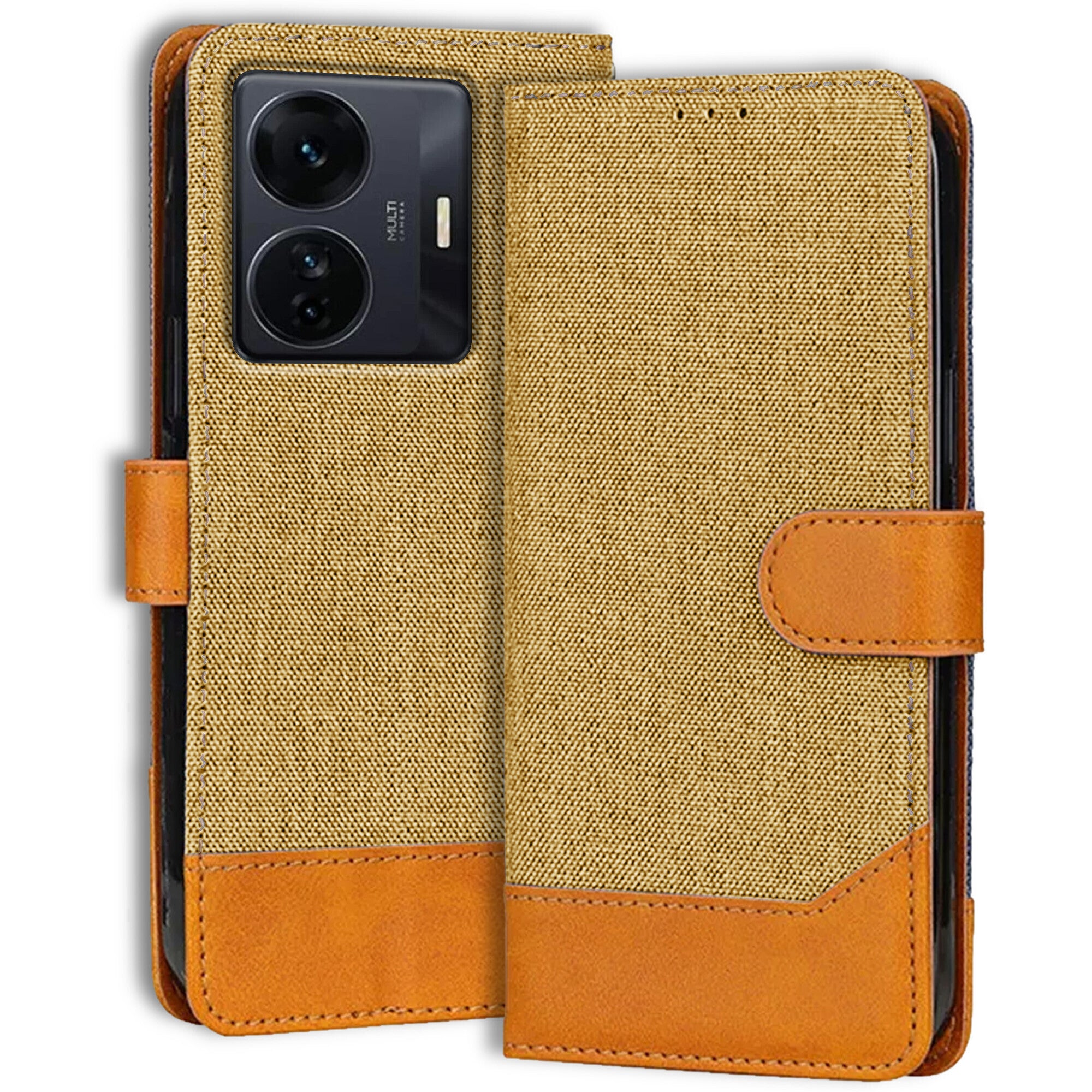 Accesorios Iqoo Z6 Pro denim flip cover – Light Brown – Image 1 #color_light brown