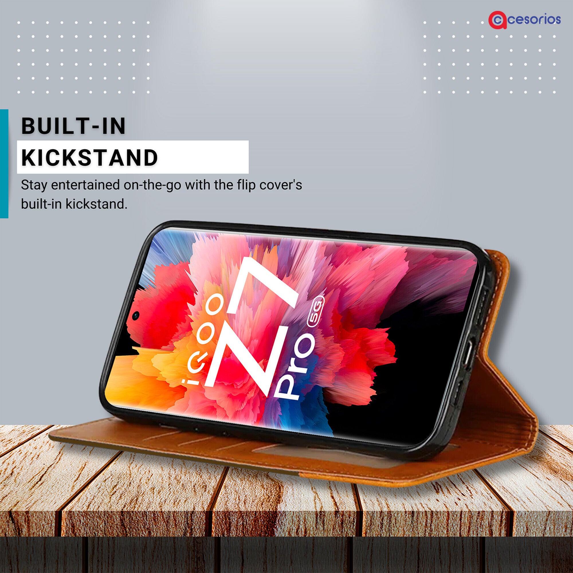 Accesorios Iqoo Z7 Pro 5G denim flip cover – Dark Brown – Image 4 #color_dark brown