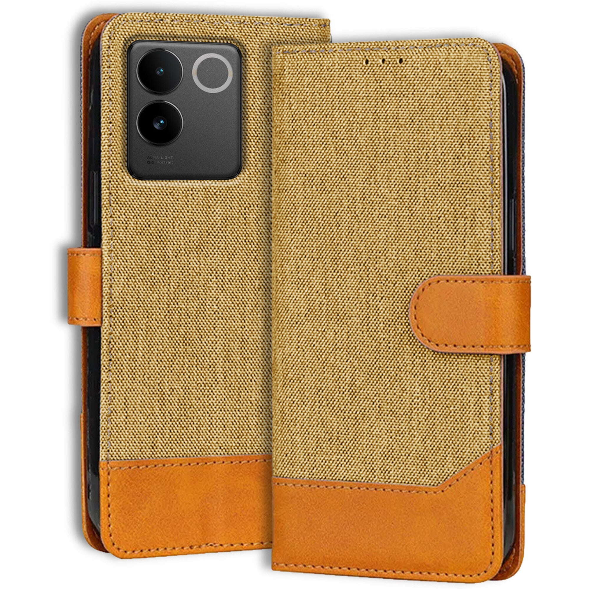 Accesorios Iqoo Z7 Pro 5G denim flip cover – Light Brown – Image 1 #color_light brown