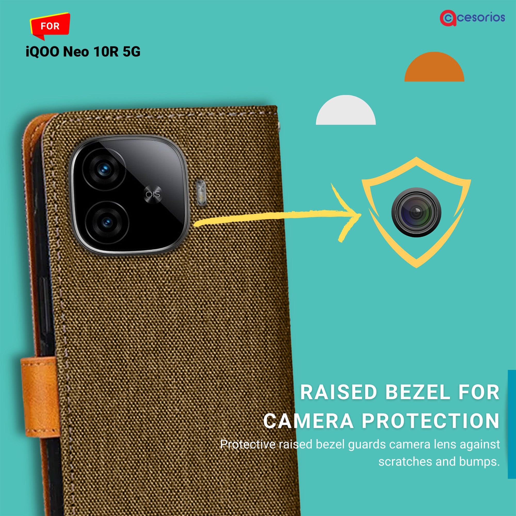 Accesorios Iqoo Neo 10R 5G denim flip cover – Dark Brown – Image 2 #color_dark brown