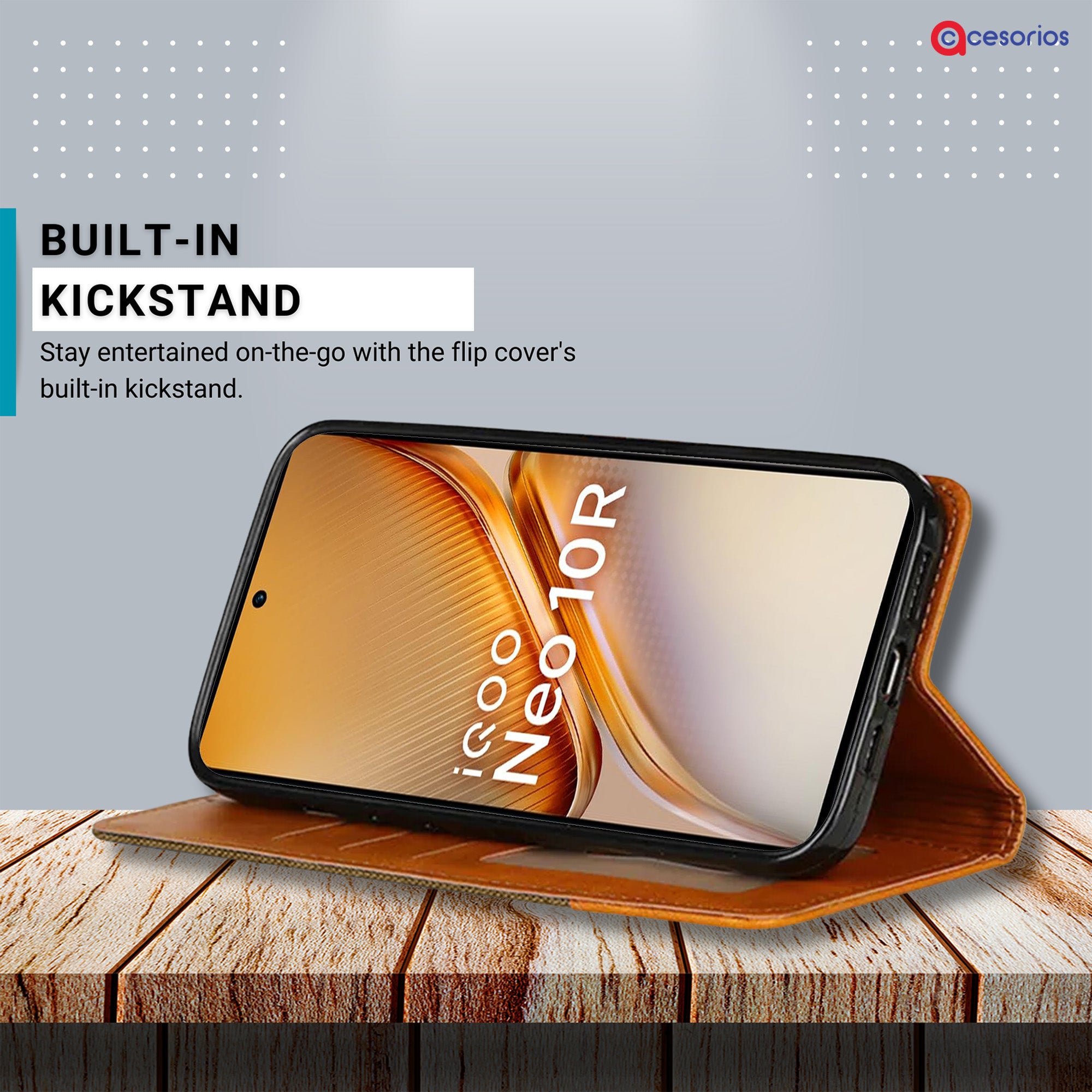 Accesorios Iqoo Neo 10R 5G denim flip cover – Dark Brown – Image 4 #color_dark brown