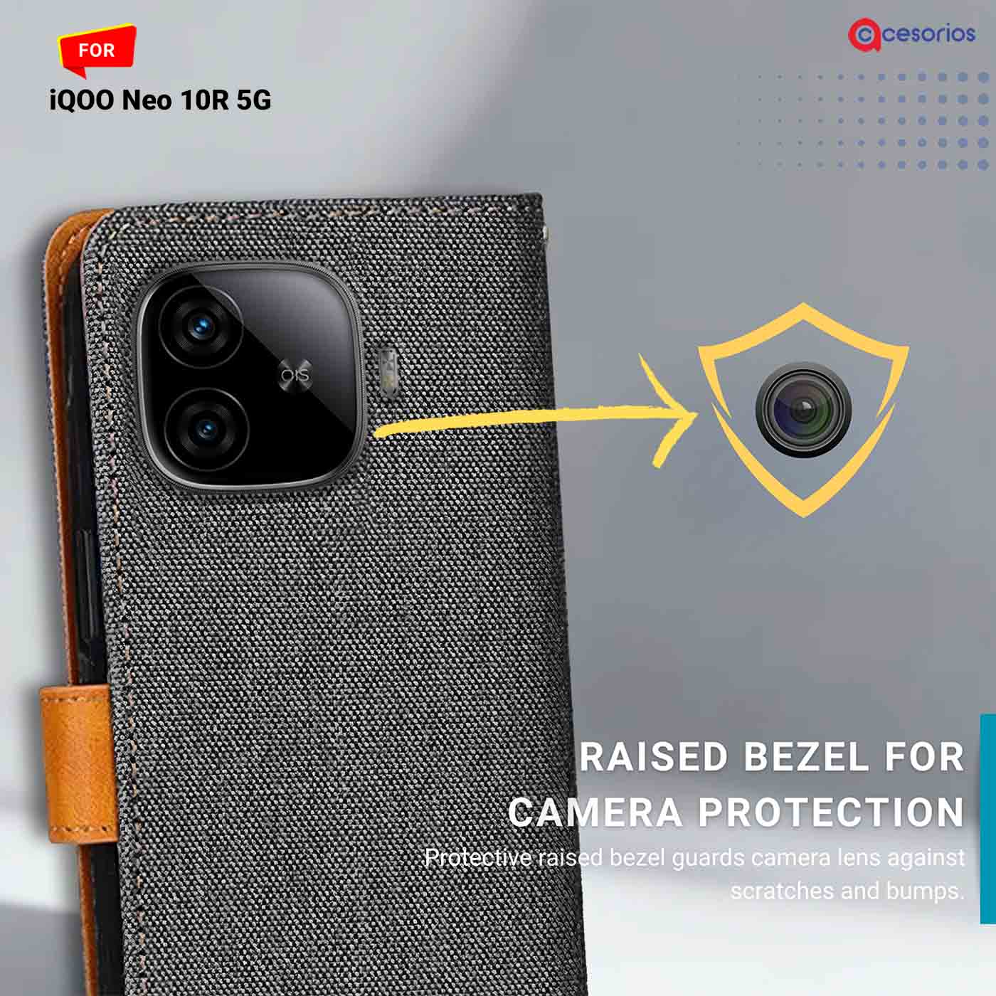 Denim & Leather back panel — iQOO Neo 10R 5G in Grey mobile case