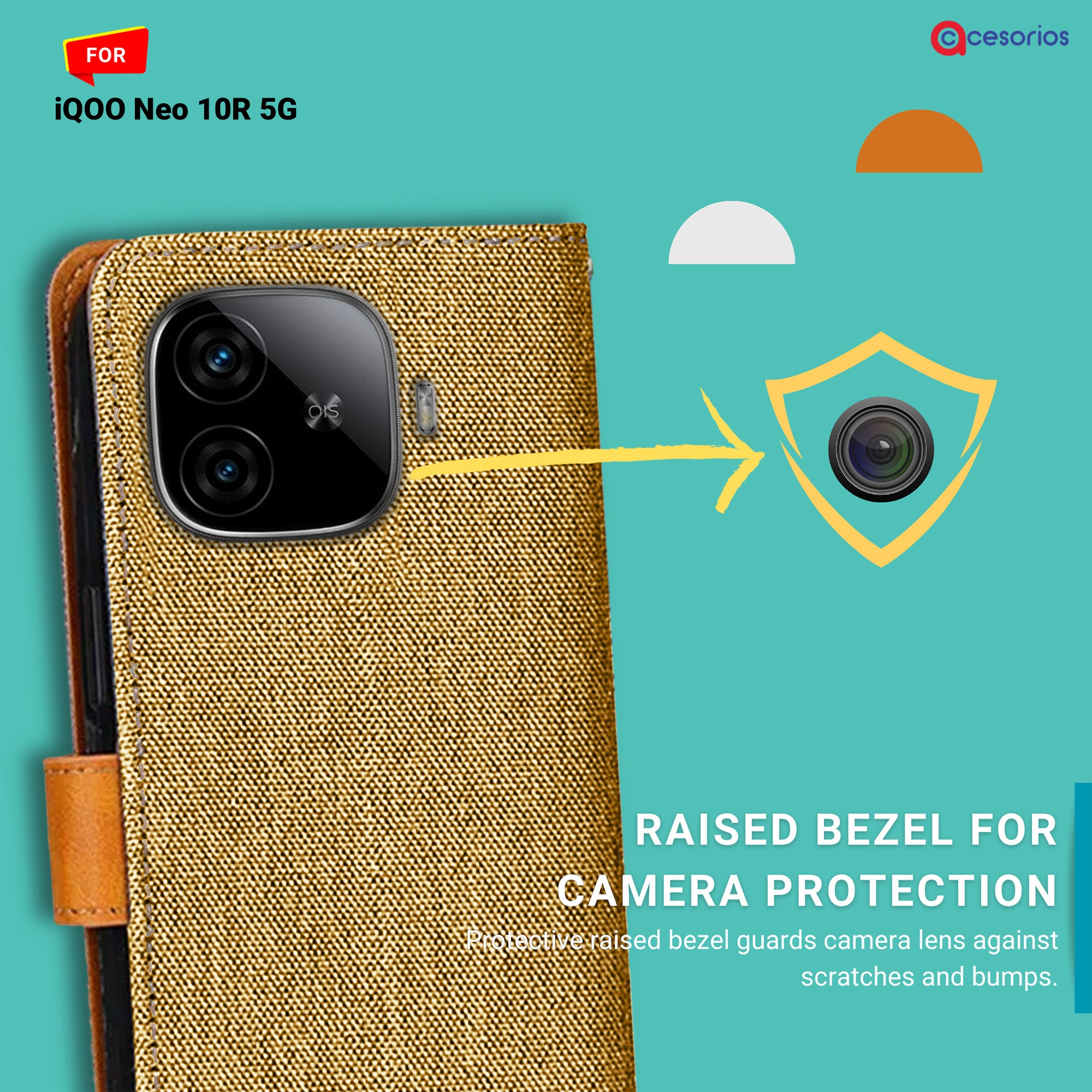 Accesorios Iqoo Neo 10R 5G denim flip cover – Light Brown – Image 2 #color_light brown