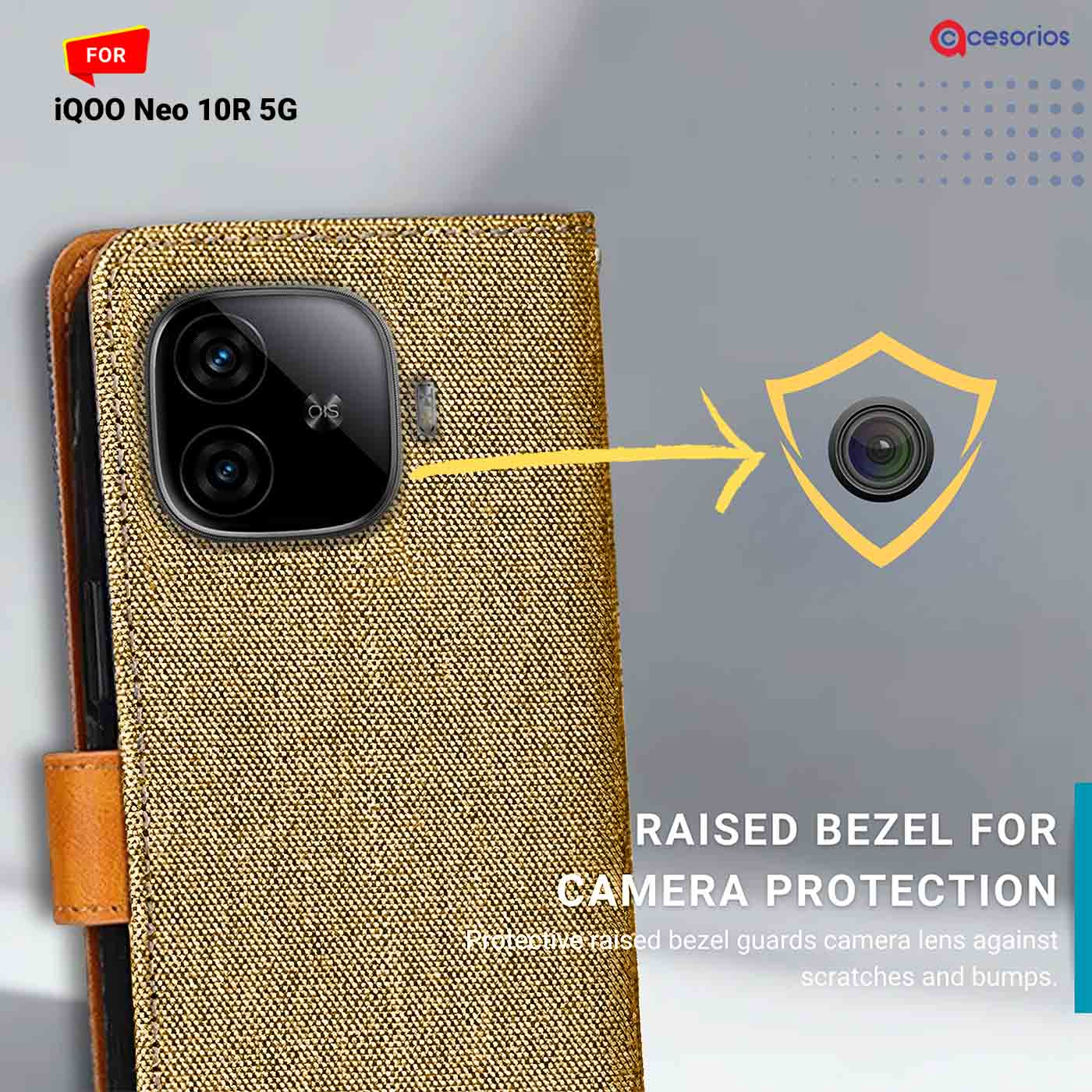 Denim & Leather back panel — iQOO Neo 10R 5G in Light Brown mobile case