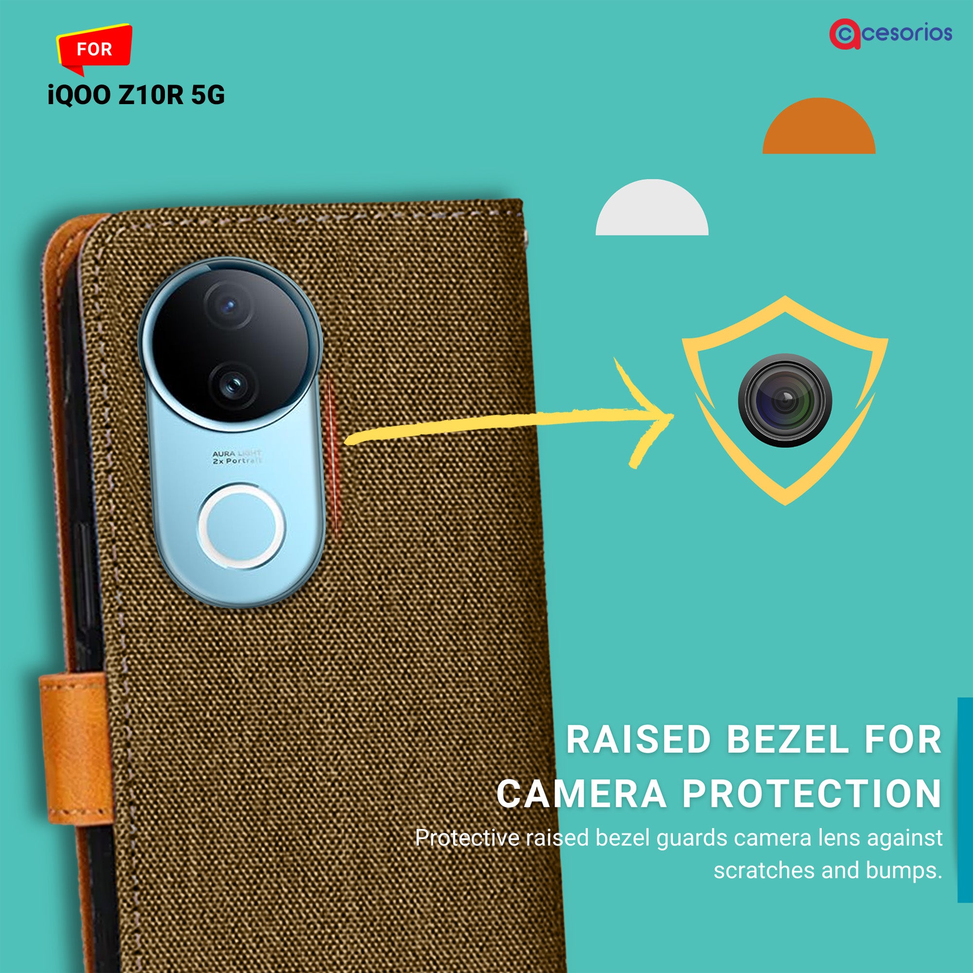 Accesorios Iqoo Z10R 5G denim flip cover – Dark Brown – Image 2 #color_dark brown