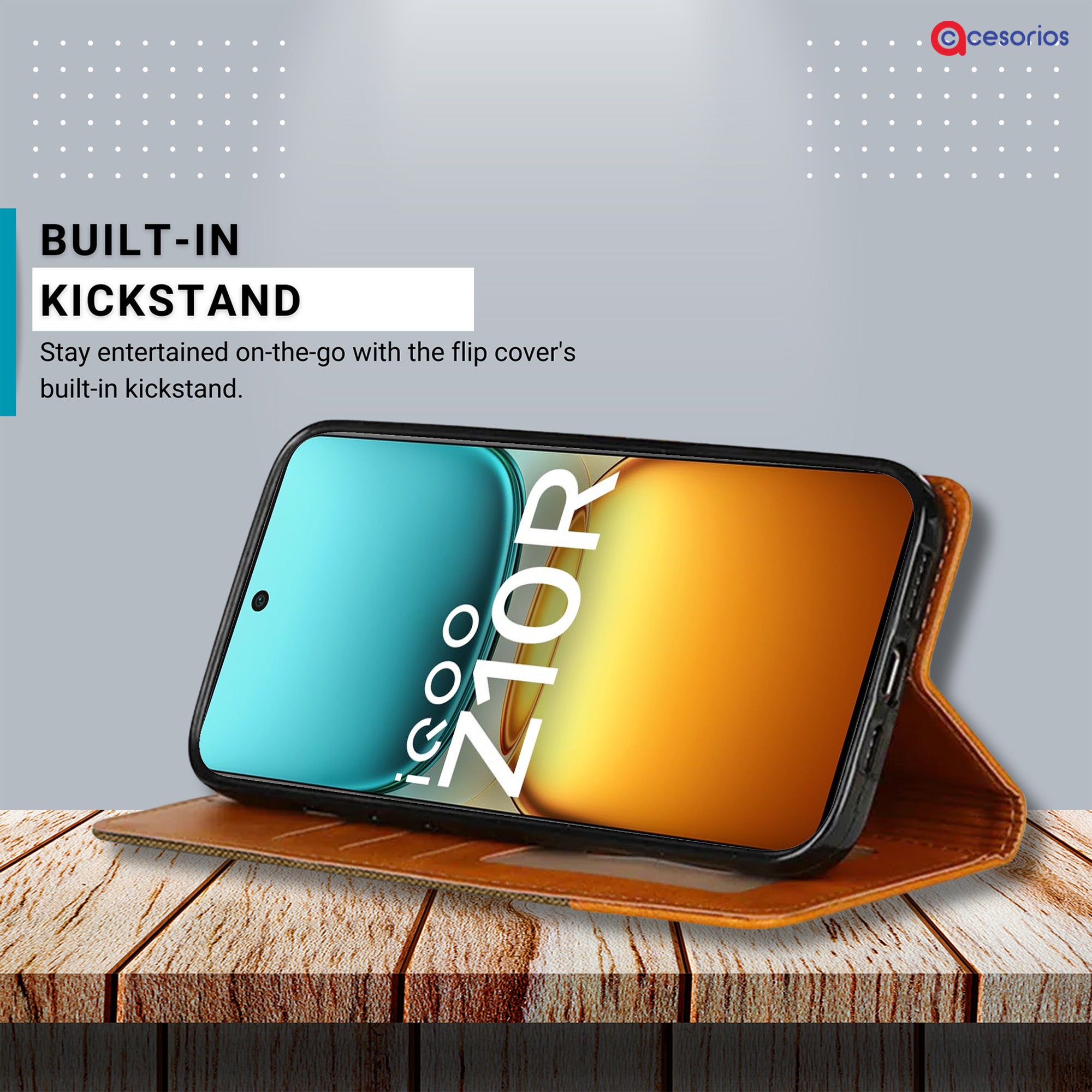 Accesorios Iqoo Z10R 5G denim flip cover – Dark Brown – Image 4 #color_dark brown