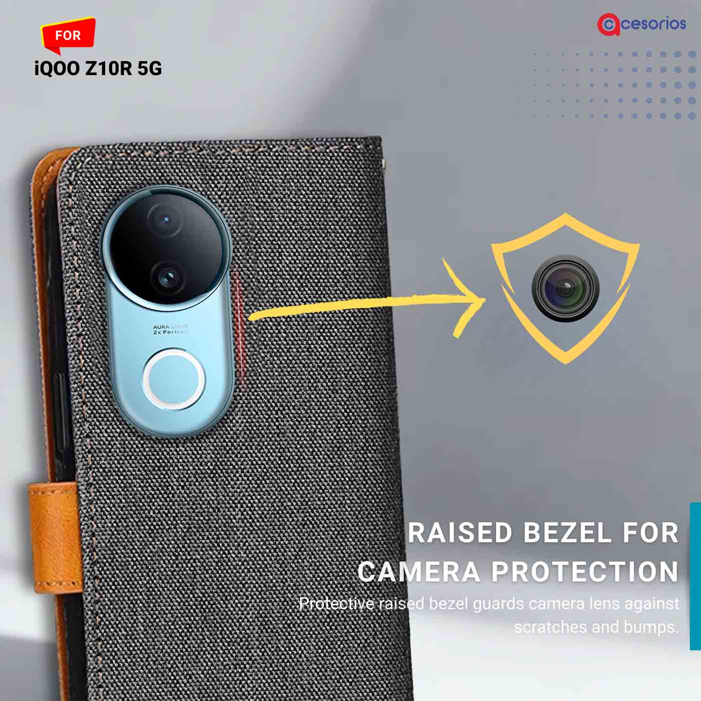 Denim & Leather back panel — iQOO Z10R 5G in Grey mobile case