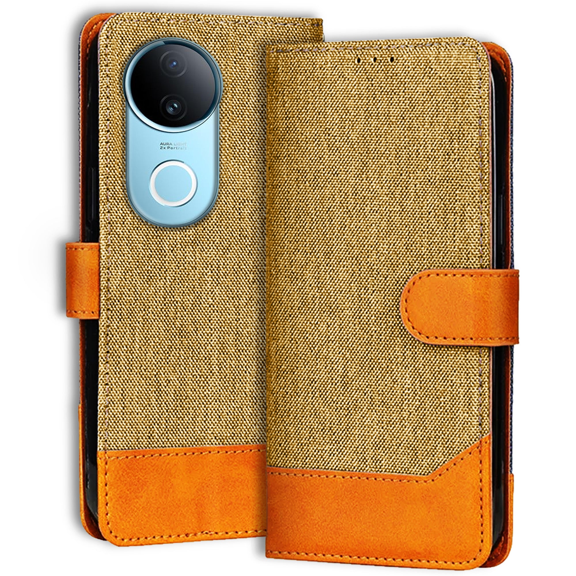 Accesorios Iqoo Z10R 5G denim flip cover – Light Brown – Image 1 #color_light brown