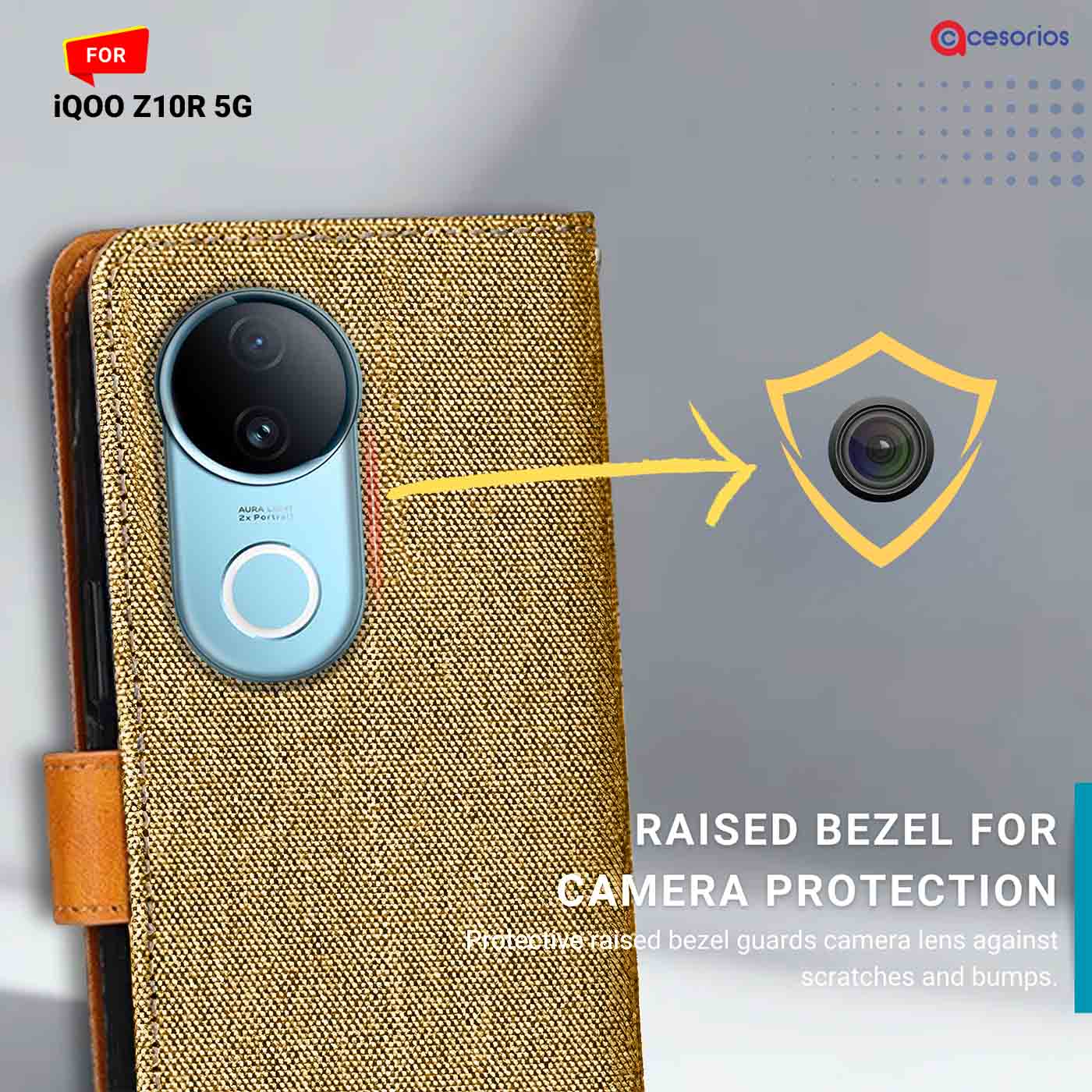 Denim & Leather back panel — iQOO Z10R 5G in Light Brown mobile case