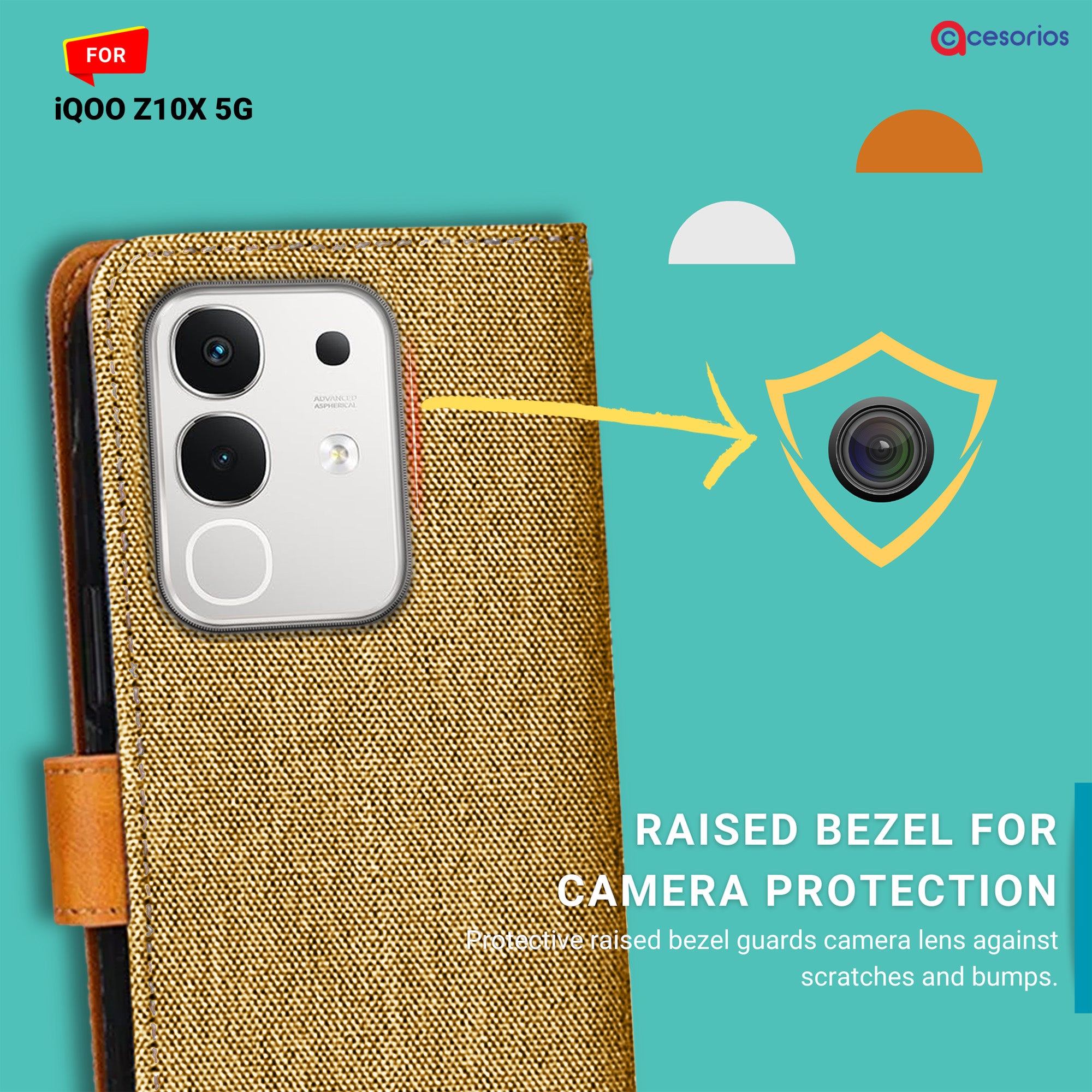 Accesorios Iqoo Z10X 5G denim flip cover – Light Brown – Image 2 #color_light brown