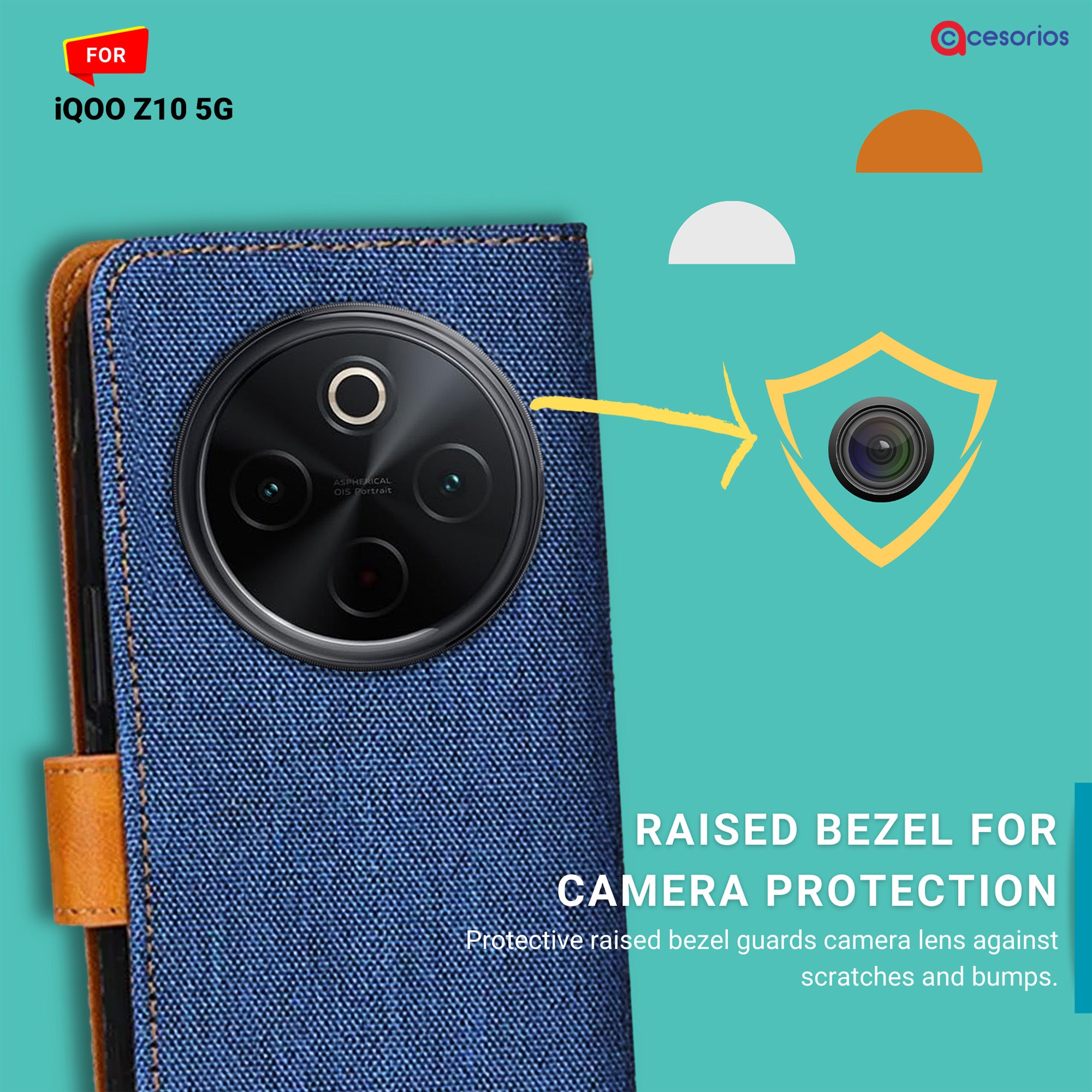 Accesorios Iqoo Z10 5G denim flip cover – Blue – Image 2 #color_blue