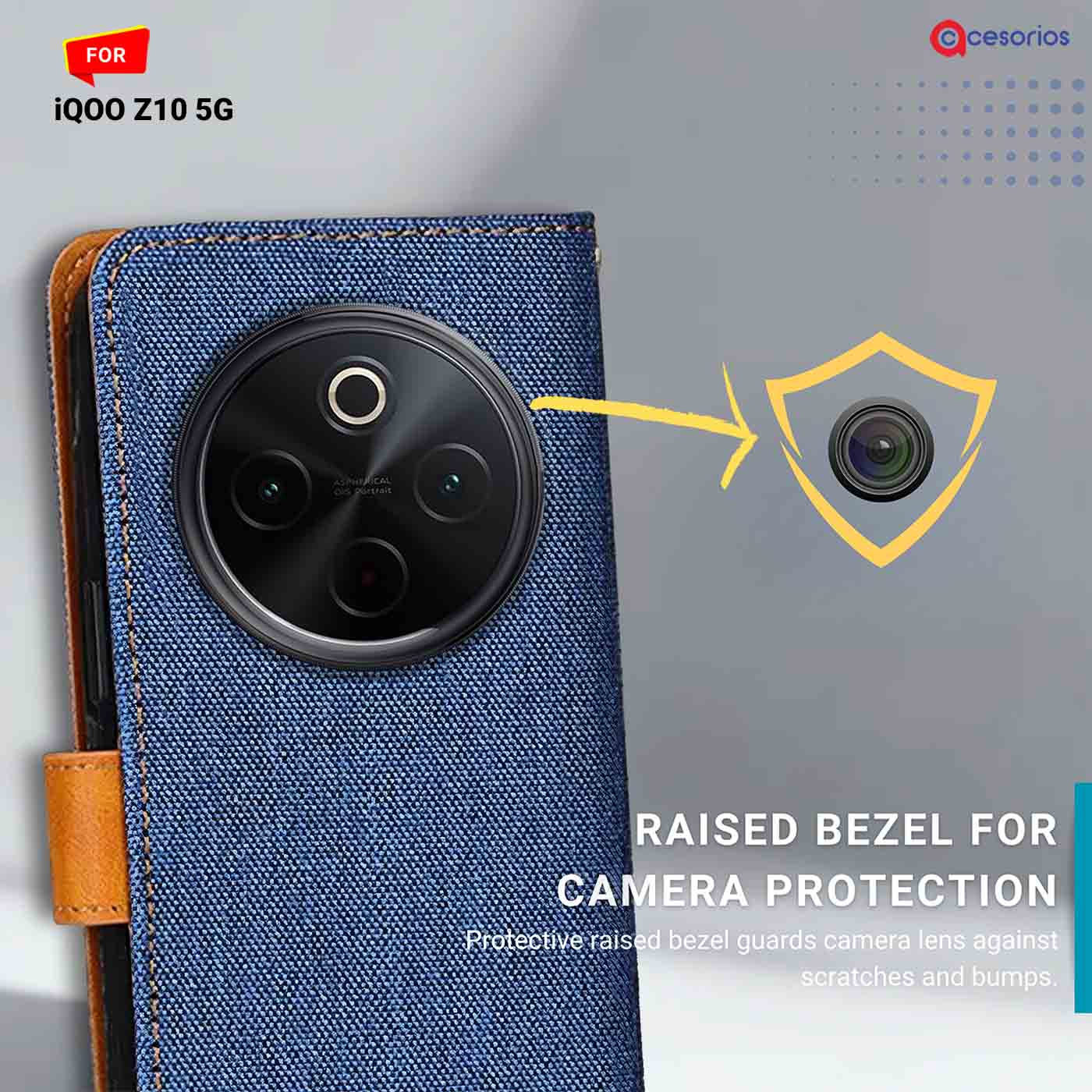 Denim & Leather back panel — iQOO Z10 5G in Blue mobile case