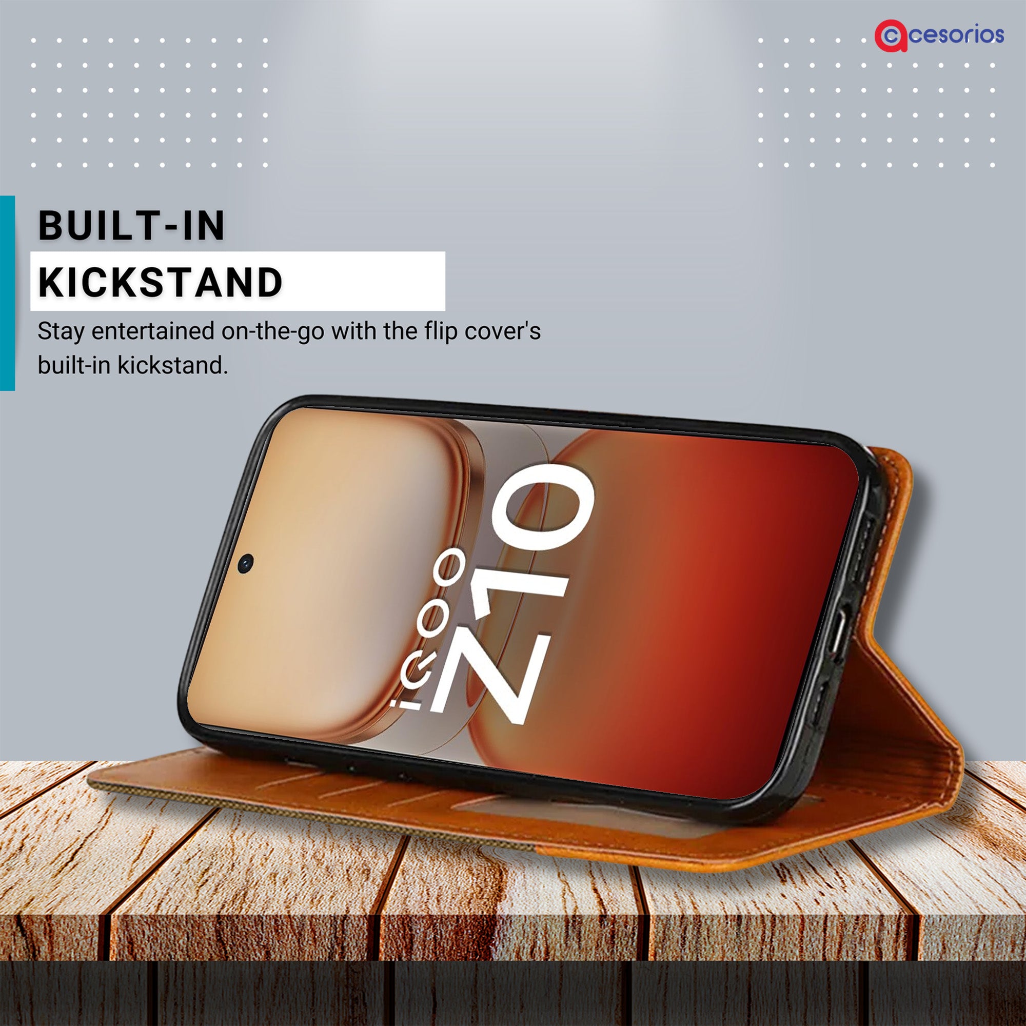 Accesorios Iqoo Z10 5G denim flip cover – Dark Brown – Image 4 #color_dark brown