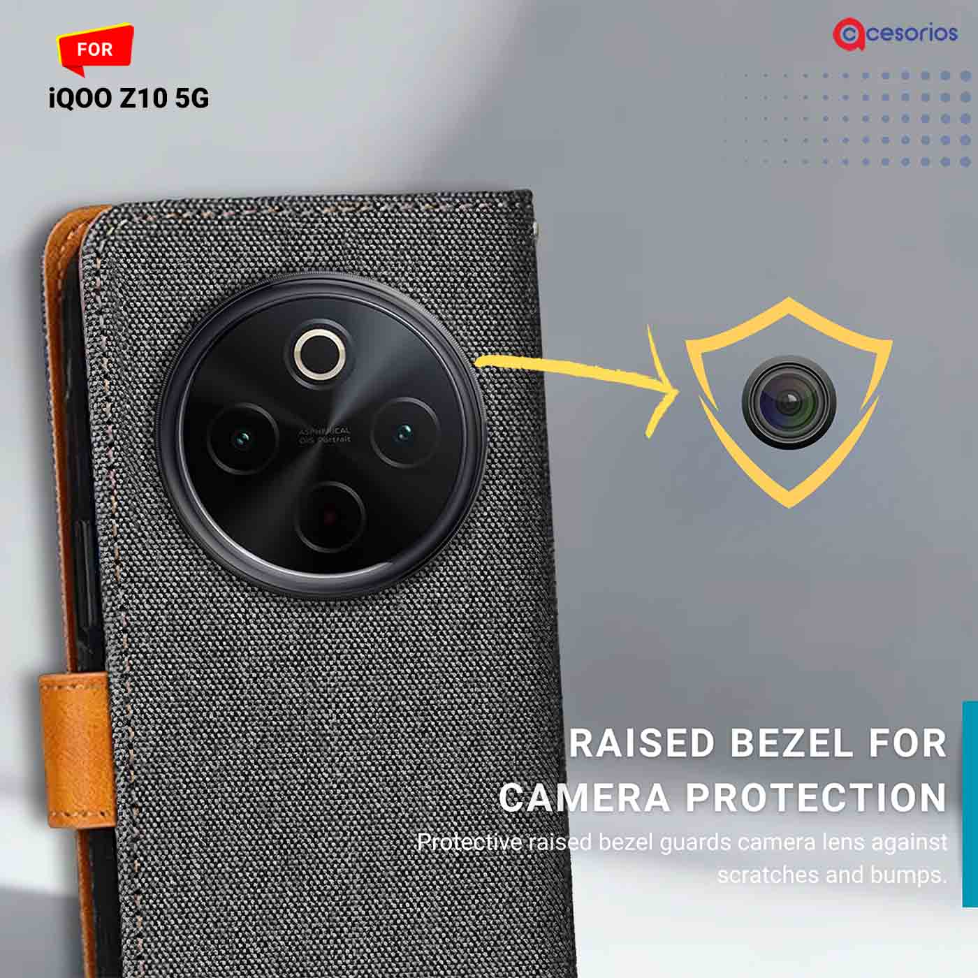 Denim & Leather back panel — iQOO Z10 5G in Grey mobile case