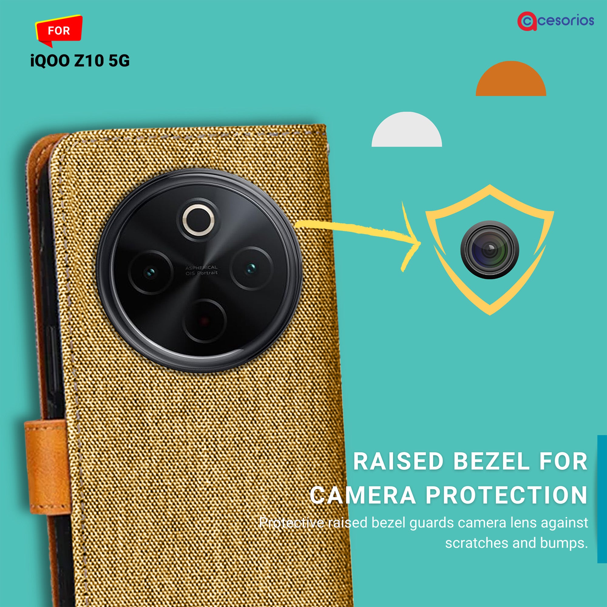 Accesorios Iqoo Z10 5G denim flip cover – Light Brown – Image 2 #color_light brown