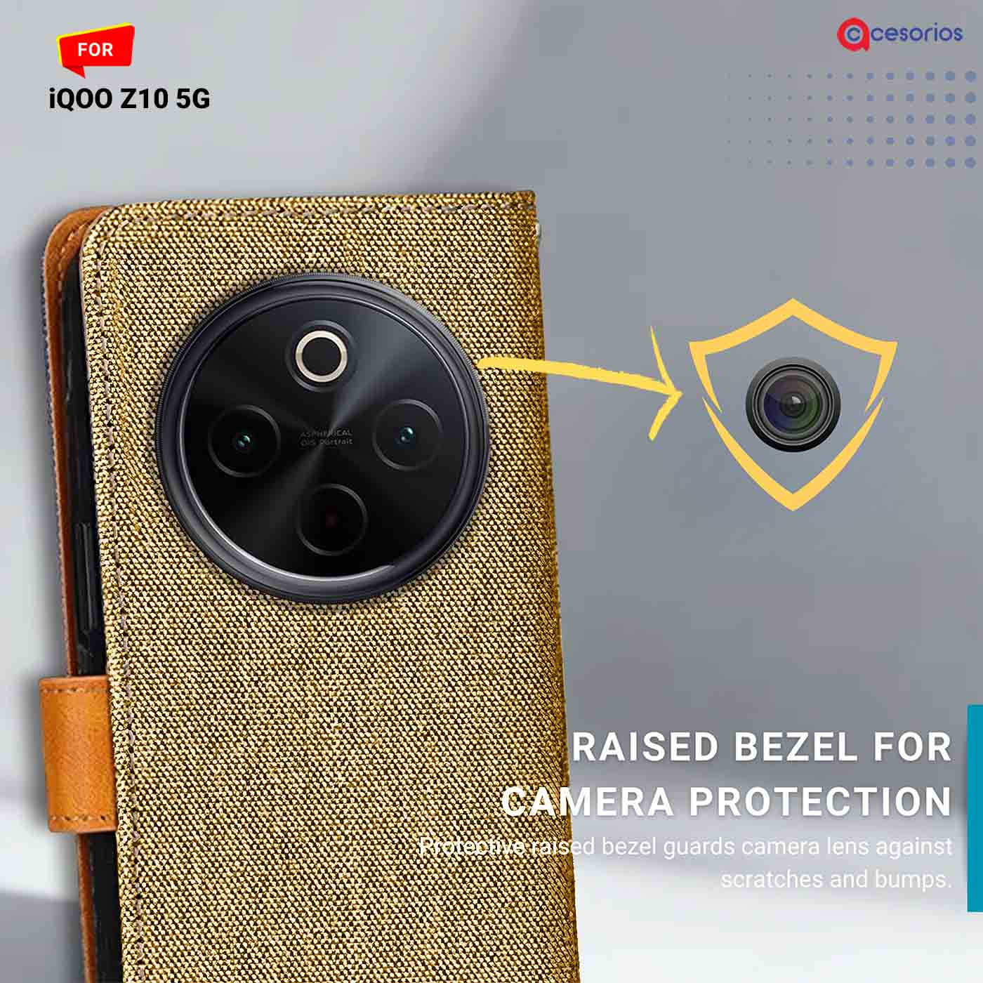 Denim & Leather back panel — iQOO Z10 5G in Light Brown mobile case
