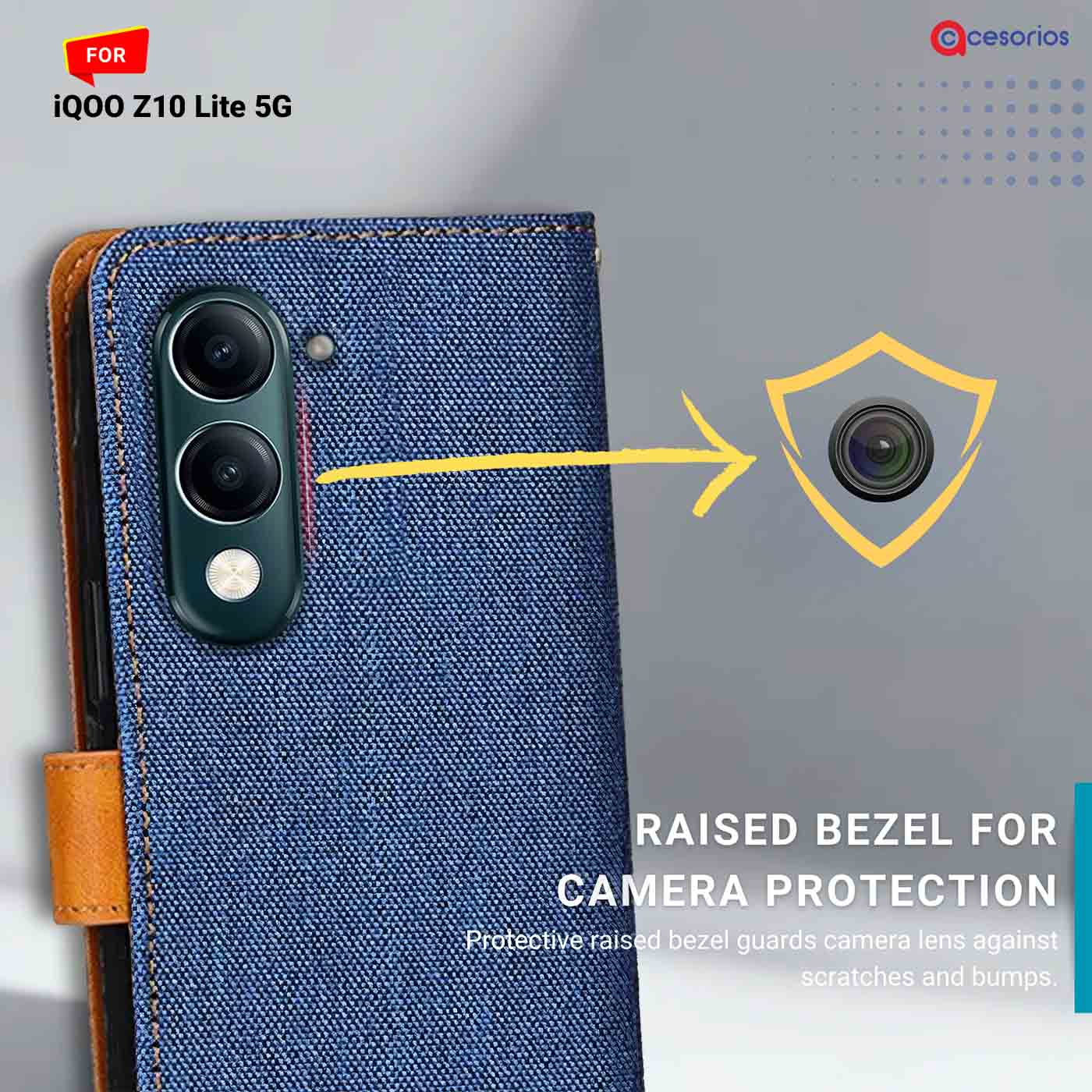 Denim & Leather back panel — iQOO Z10 Lite 5G in Blue mobile case