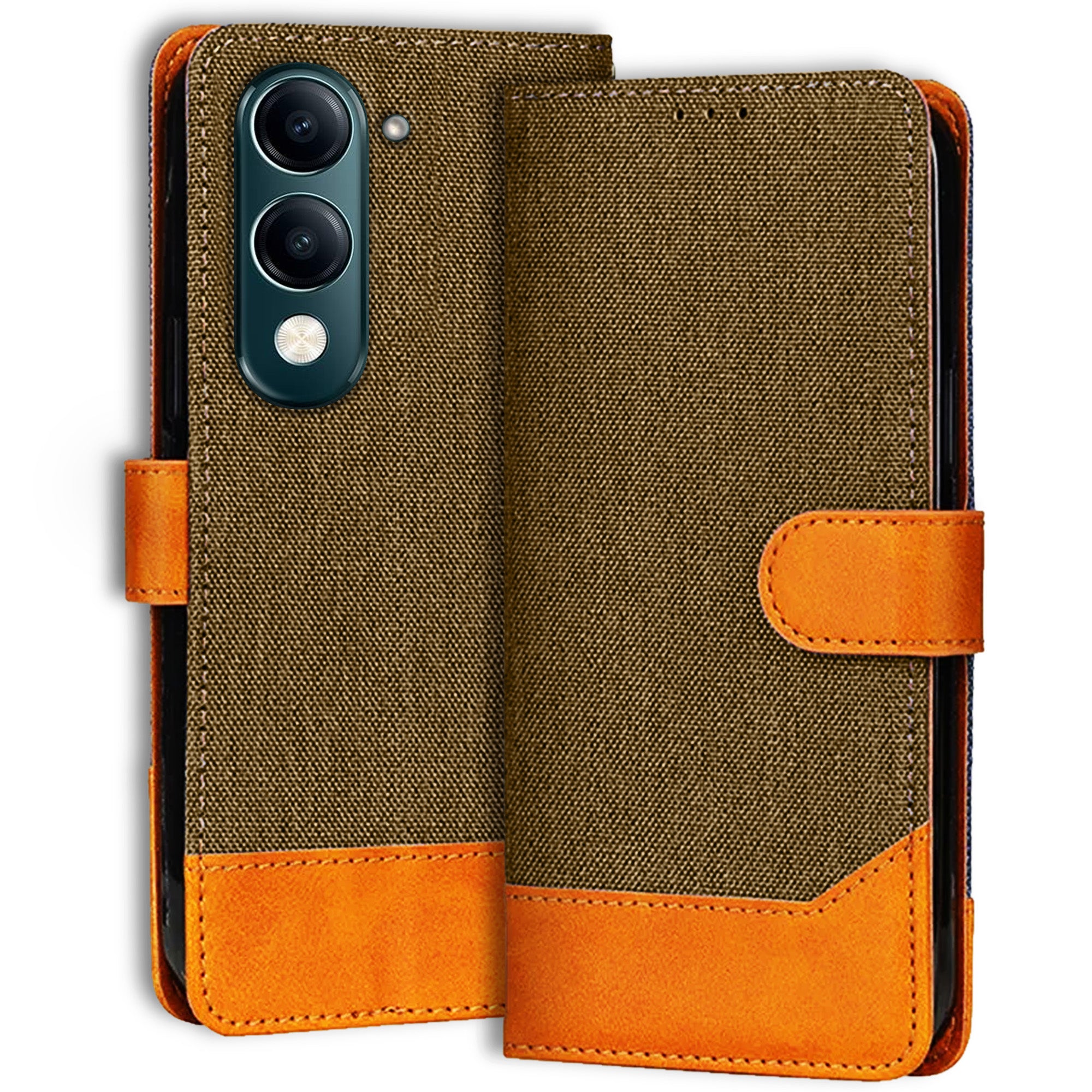 Accesorios Iqoo Z10 Lite 5G denim flip cover – Dark Brown – Image 1 #color_dark brown