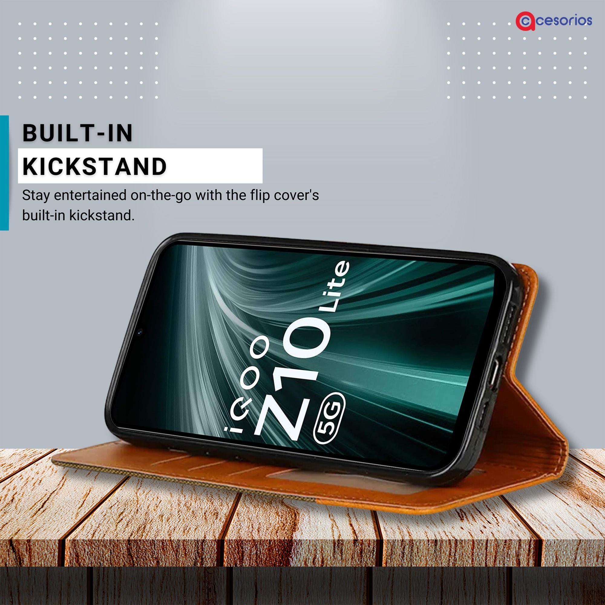 Accesorios Iqoo Z10 Lite 5G denim flip cover – Dark Brown – Image 4 #color_dark brown