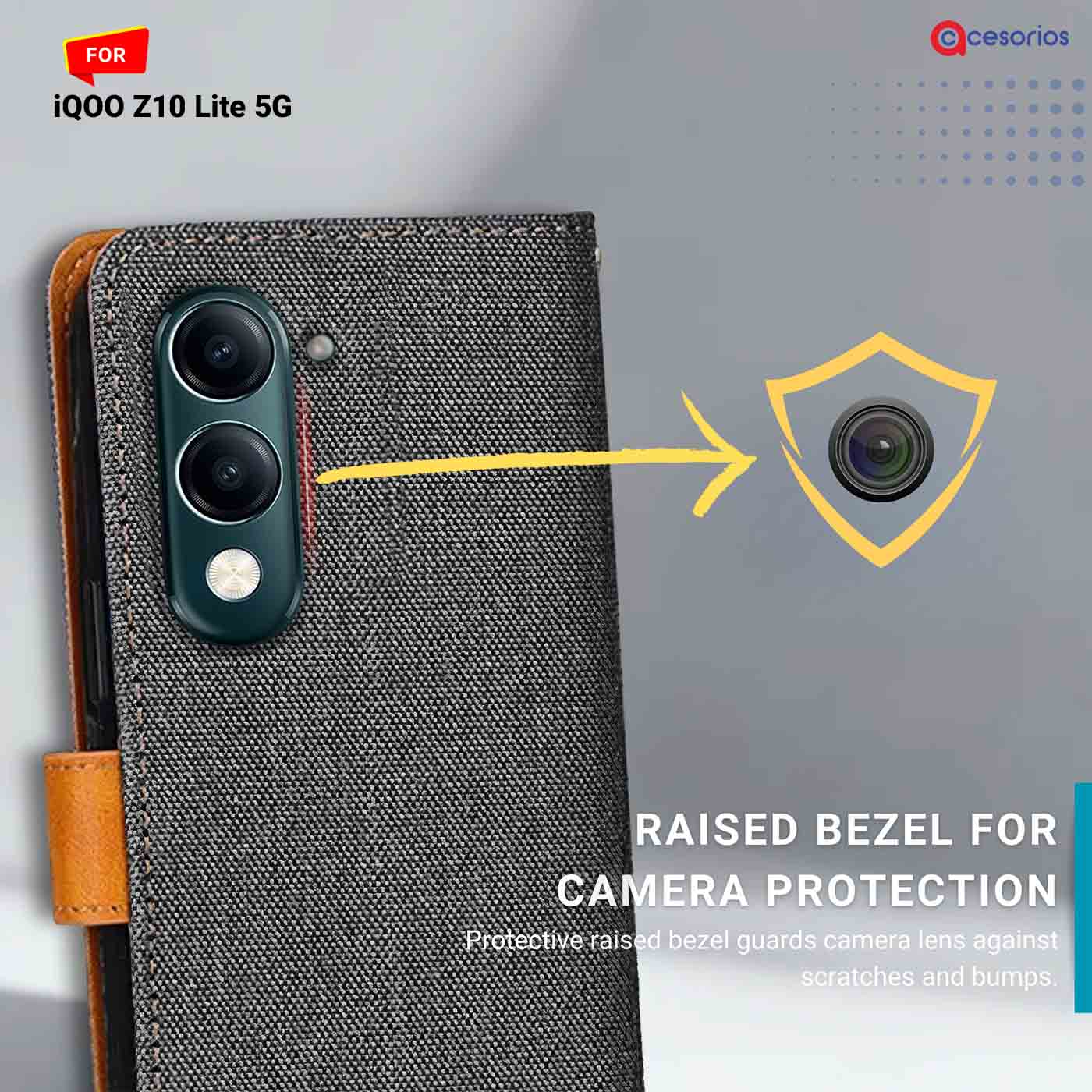 Denim & Leather back panel — iQOO Z10 Lite 5G in Grey mobile case