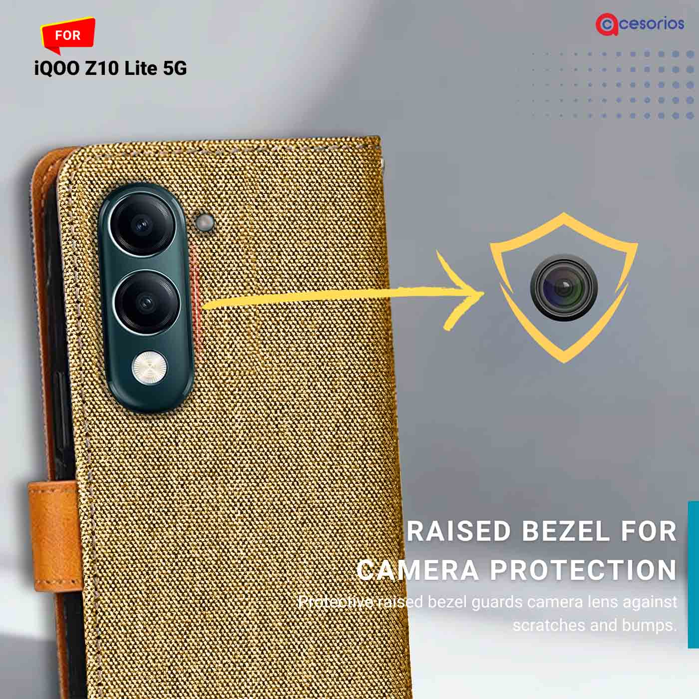 Denim & Leather back panel — iQOO Z10 Lite 5G in Light Brown mobile case