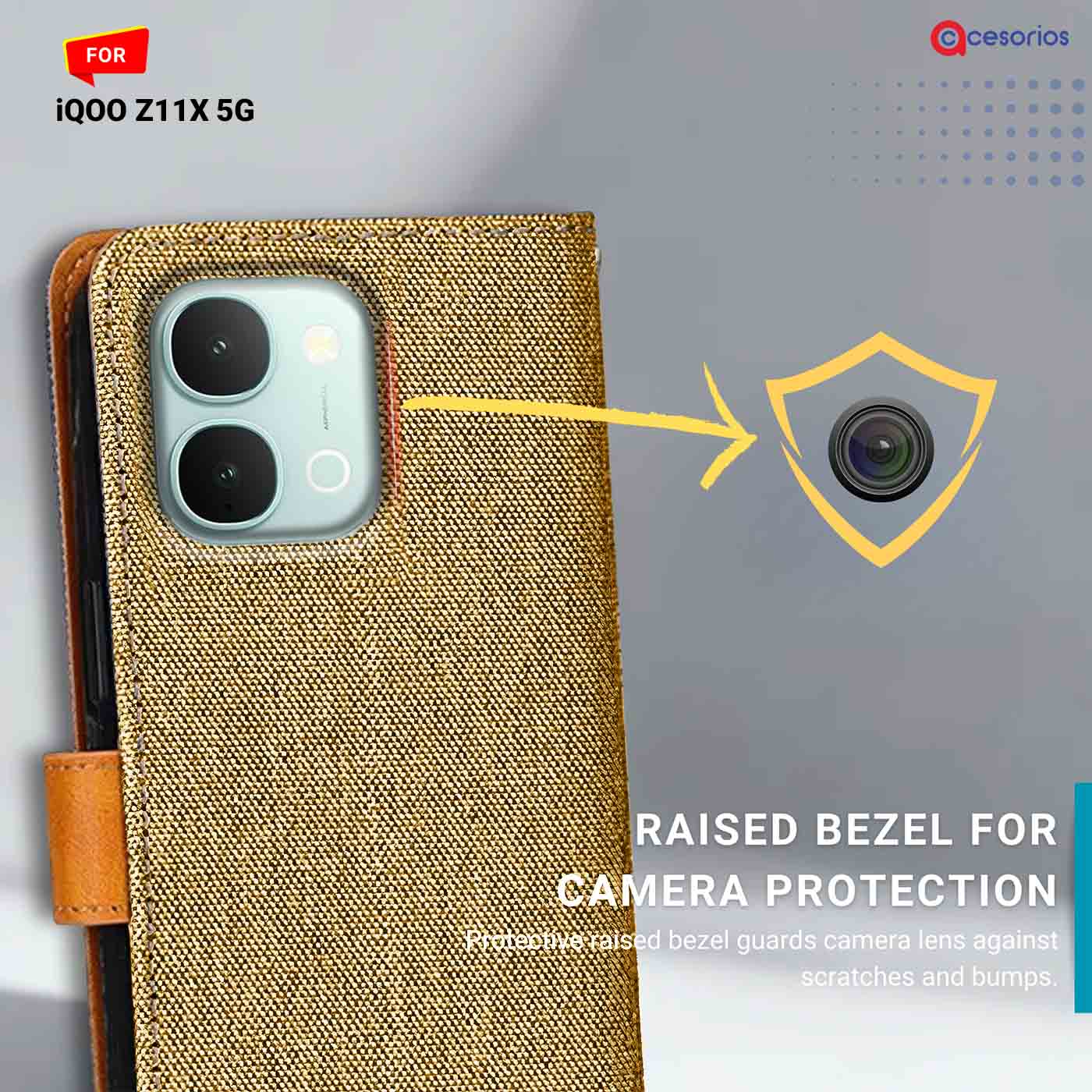 Denim & Leather back panel — iQOO Z11X 5G in Light Brown mobile case