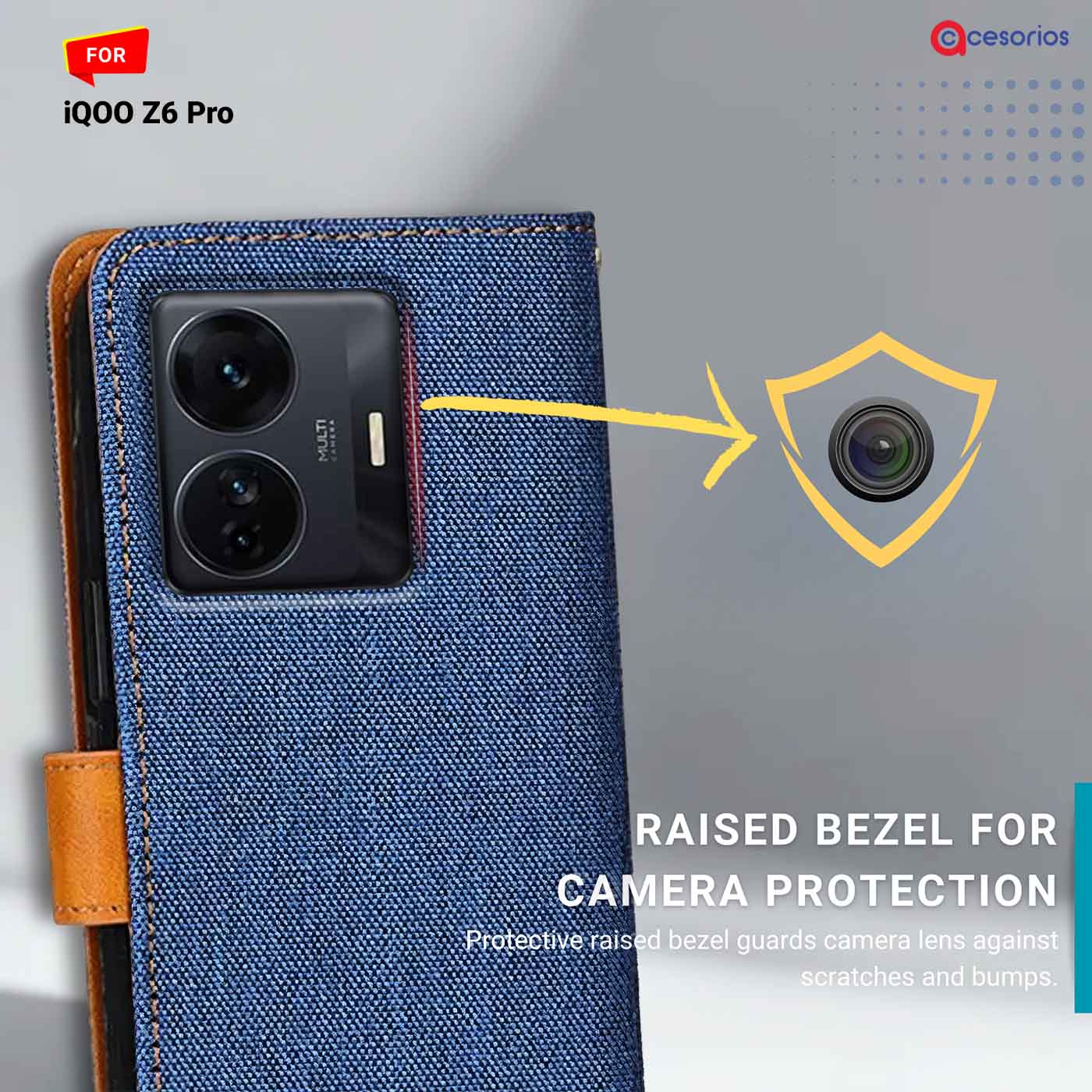 Denim & Leather back panel — iQOO Z6 Pro in Blue mobile case