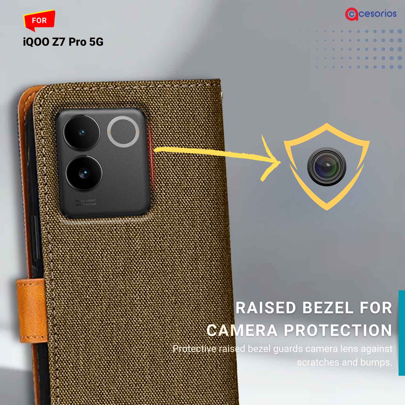 Denim & Leather back panel — iQOO Z7 Pro 5G in Dark Brown mobile case