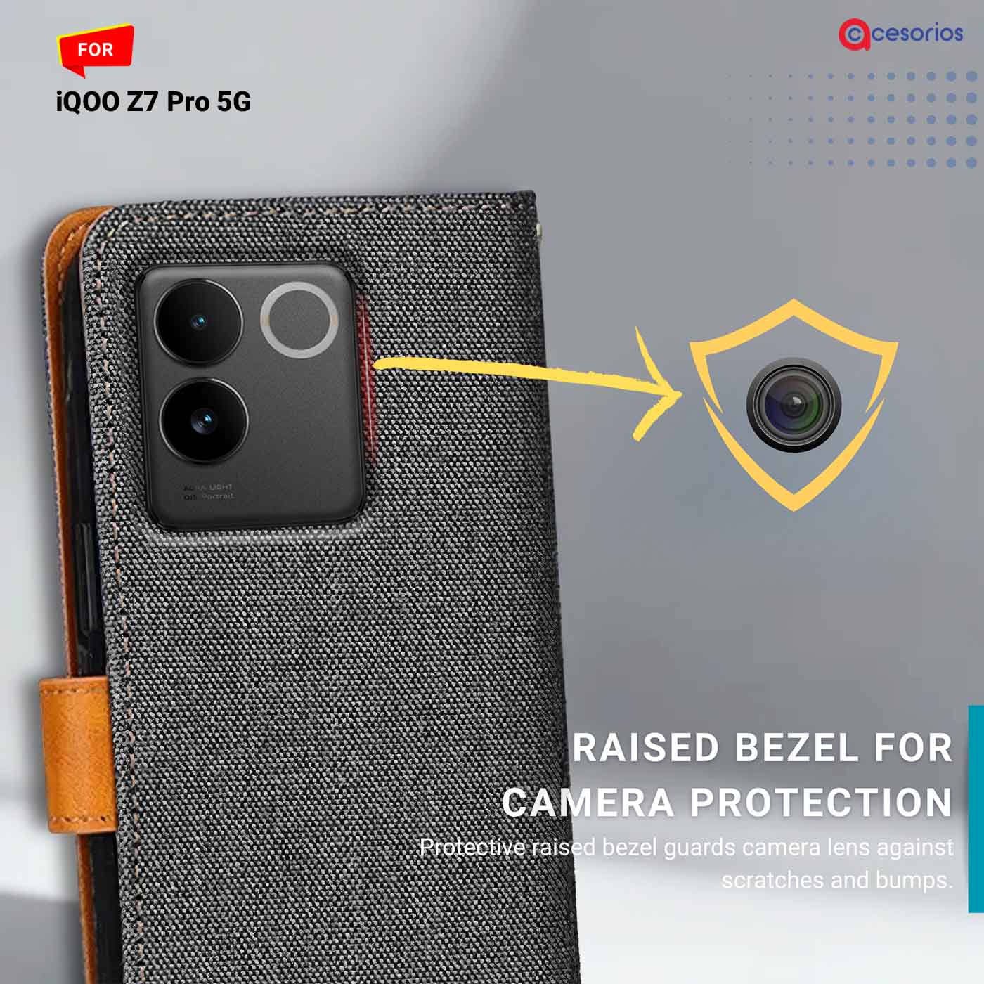 Denim & Leather back panel — iQOO Z7 Pro 5G in Grey mobile case