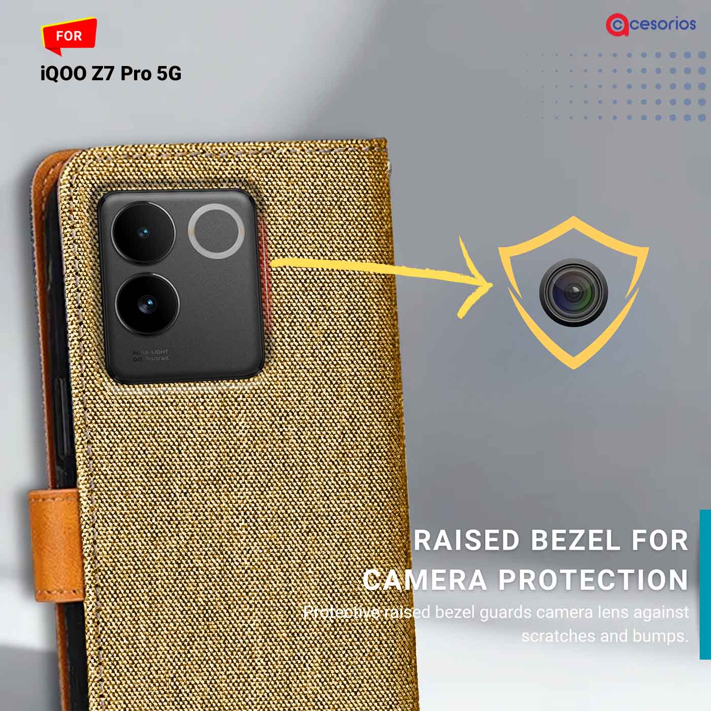 Denim & Leather back panel — iQOO Z7 Pro 5G in Light Brown mobile case